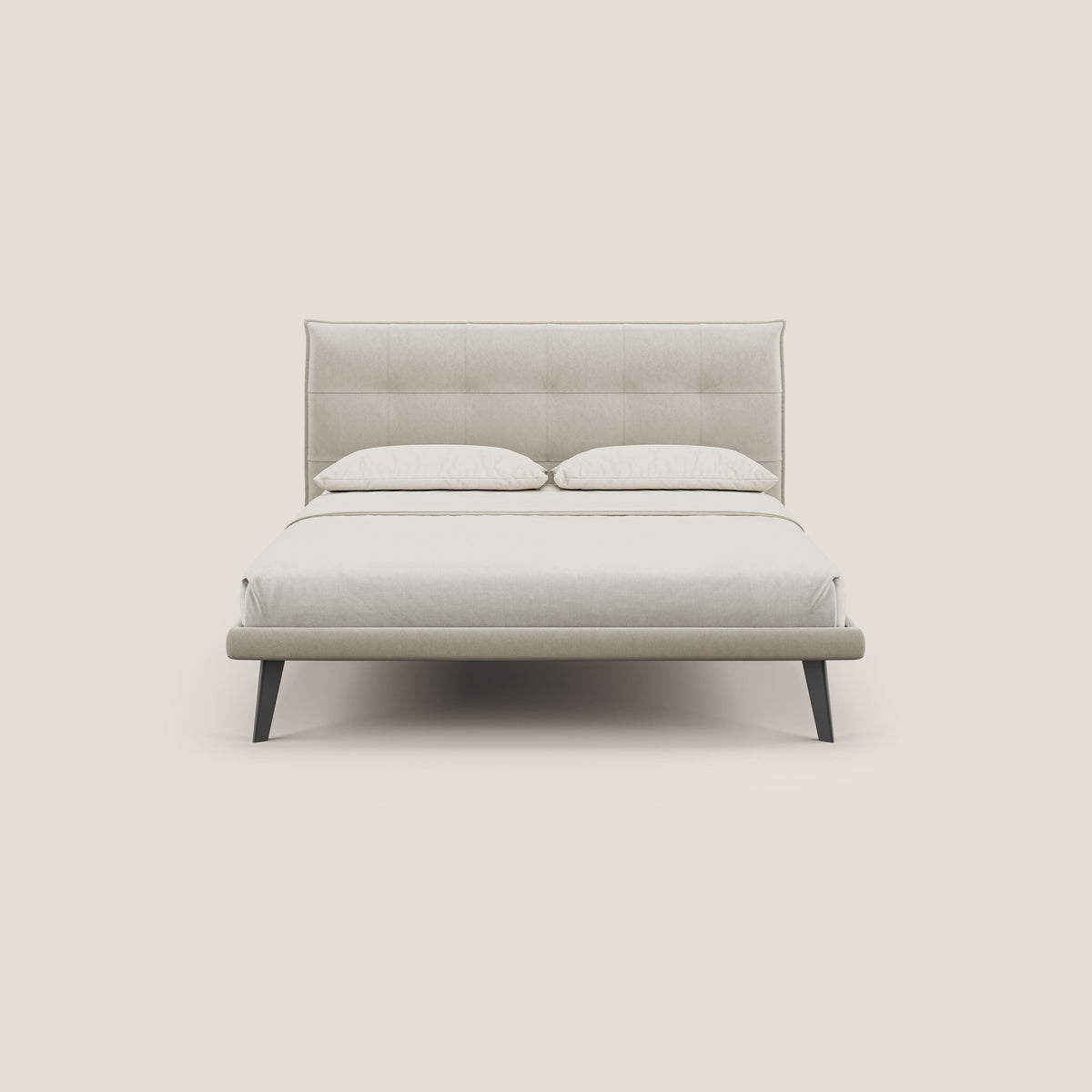 Brigitte letto con testata trapuntata piedi alti in mogano e tessuto impermeabile T09 beige - divitt.sbs