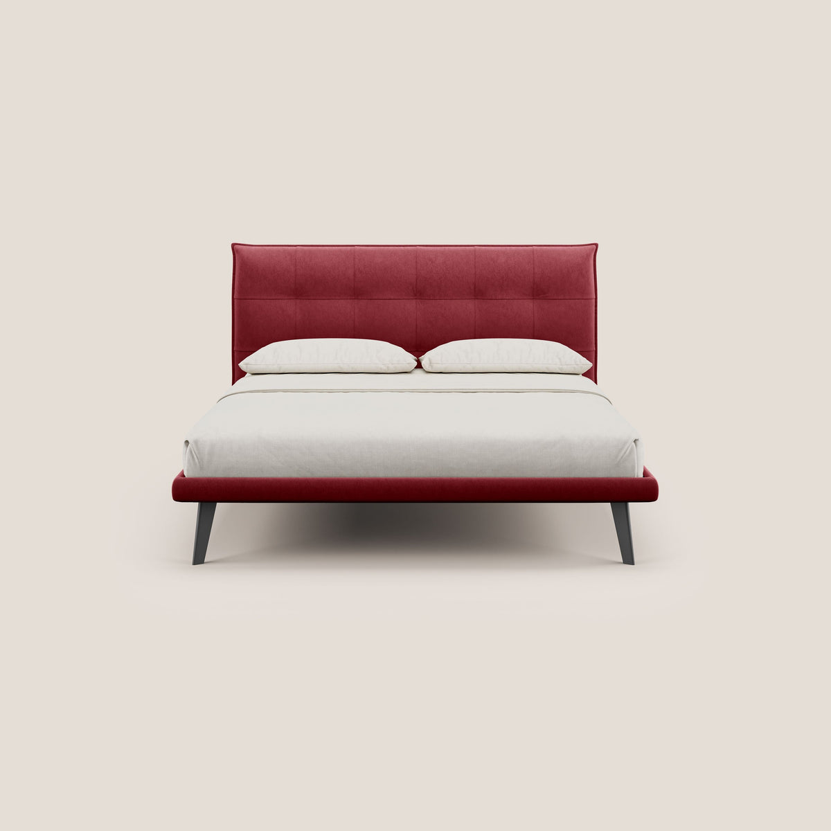 Brigitte letto con testata trapuntata piedi alti in mogano e tessuto impermeabile T09 rosso - divitt.sbs