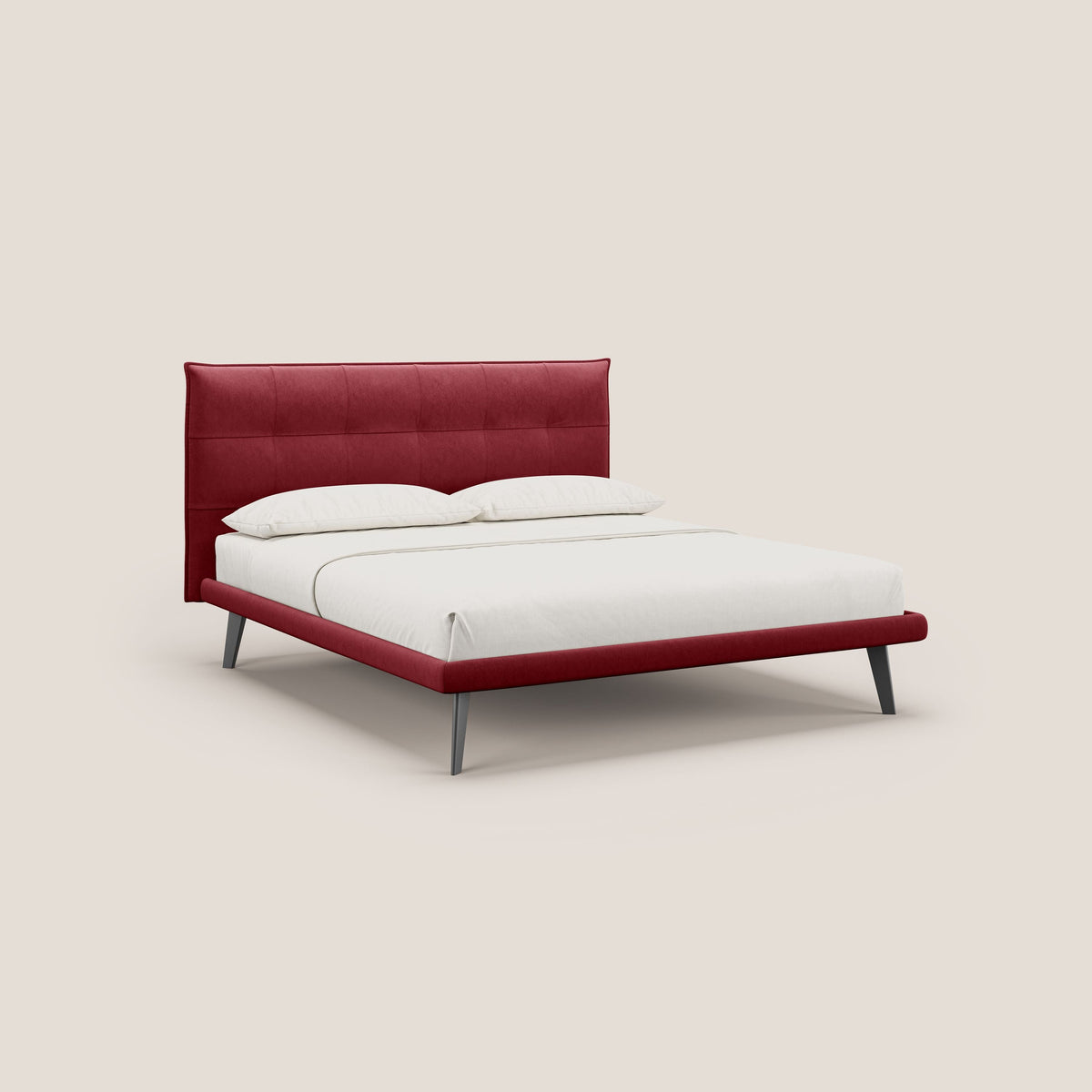 Brigitte letto con testata trapuntata piedi alti in mogano e tessuto impermeabile T09 rosso - divitt.sbs