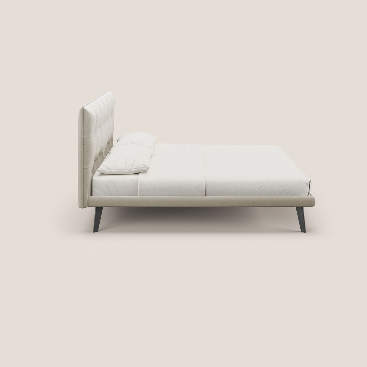 Brigitte letto con testata trapuntata piedi alti in mogano e tessuto impermeabile T09 beige - divitt.sbs