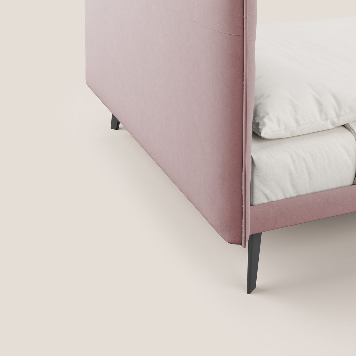 Brigitte letto con testata trapuntata piedi alti in mogano e tessuto impermeabile T09 rosa - divitt.sbs