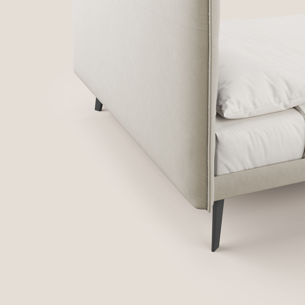 Brigitte letto con testata trapuntata piedi alti in mogano e tessuto impermeabile T09 beige - divitt.sbs