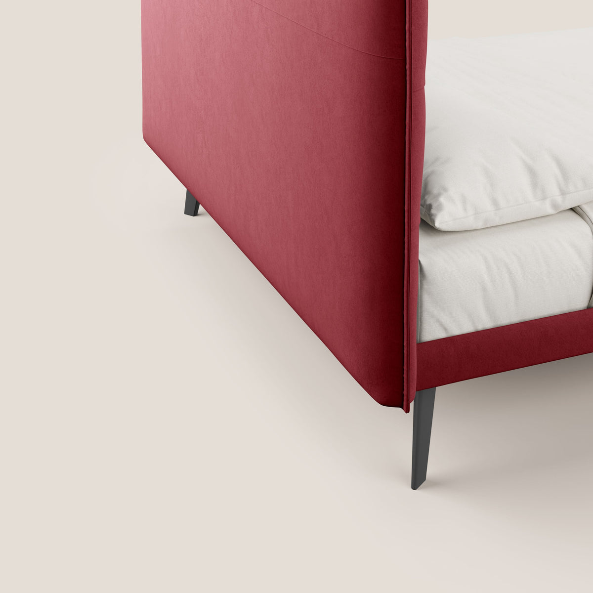 Brigitte letto con testata trapuntata piedi alti in mogano e tessuto impermeabile T09 rosso - divitt.sbs