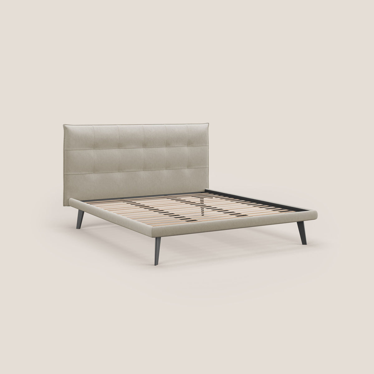 Brigitte letto con testata trapuntata piedi alti in mogano e tessuto impermeabile T09 beige - divitt.sbs