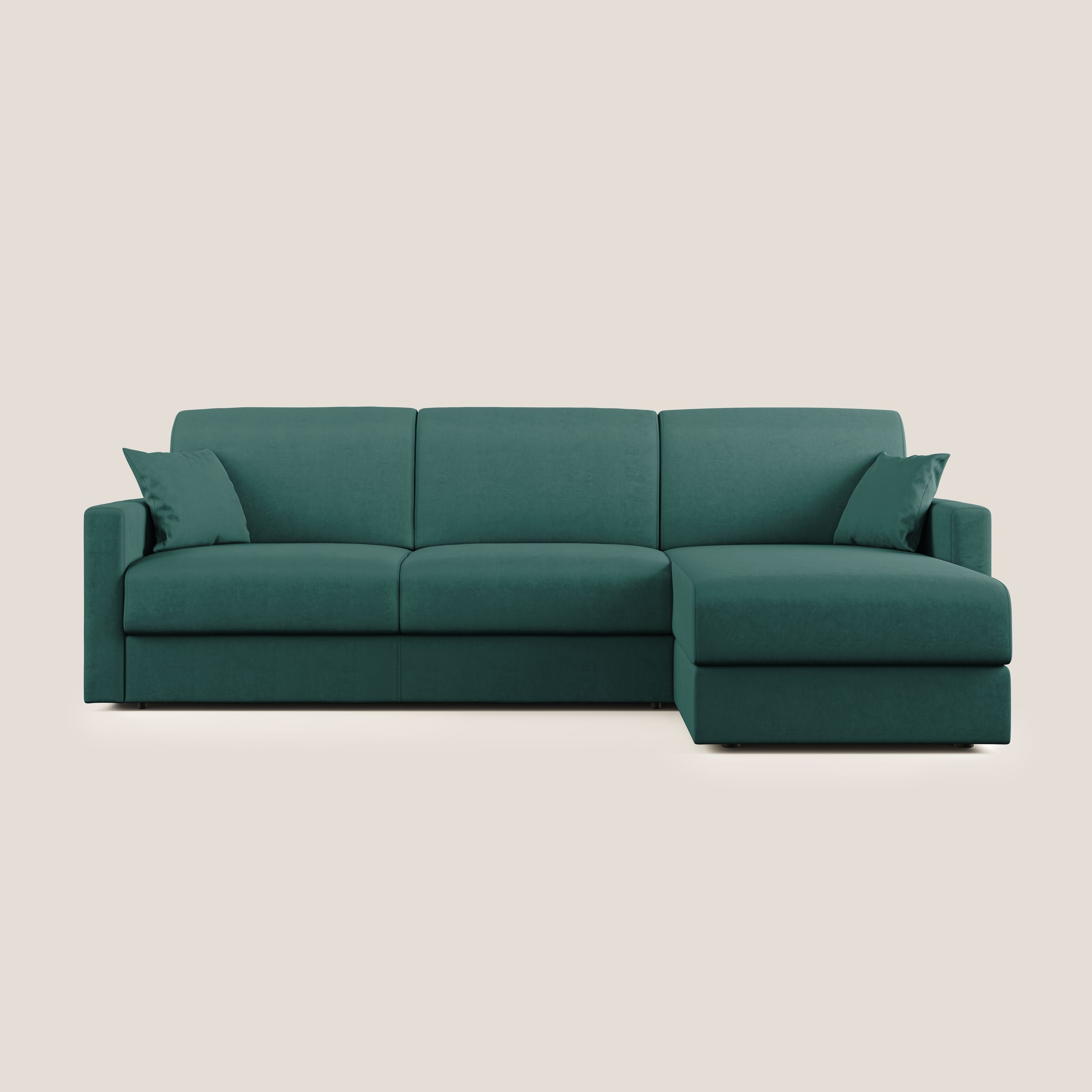Chris Divano letto angolare con penisola in microfibra smacchiabile T11 petrolio - divitt.sbs