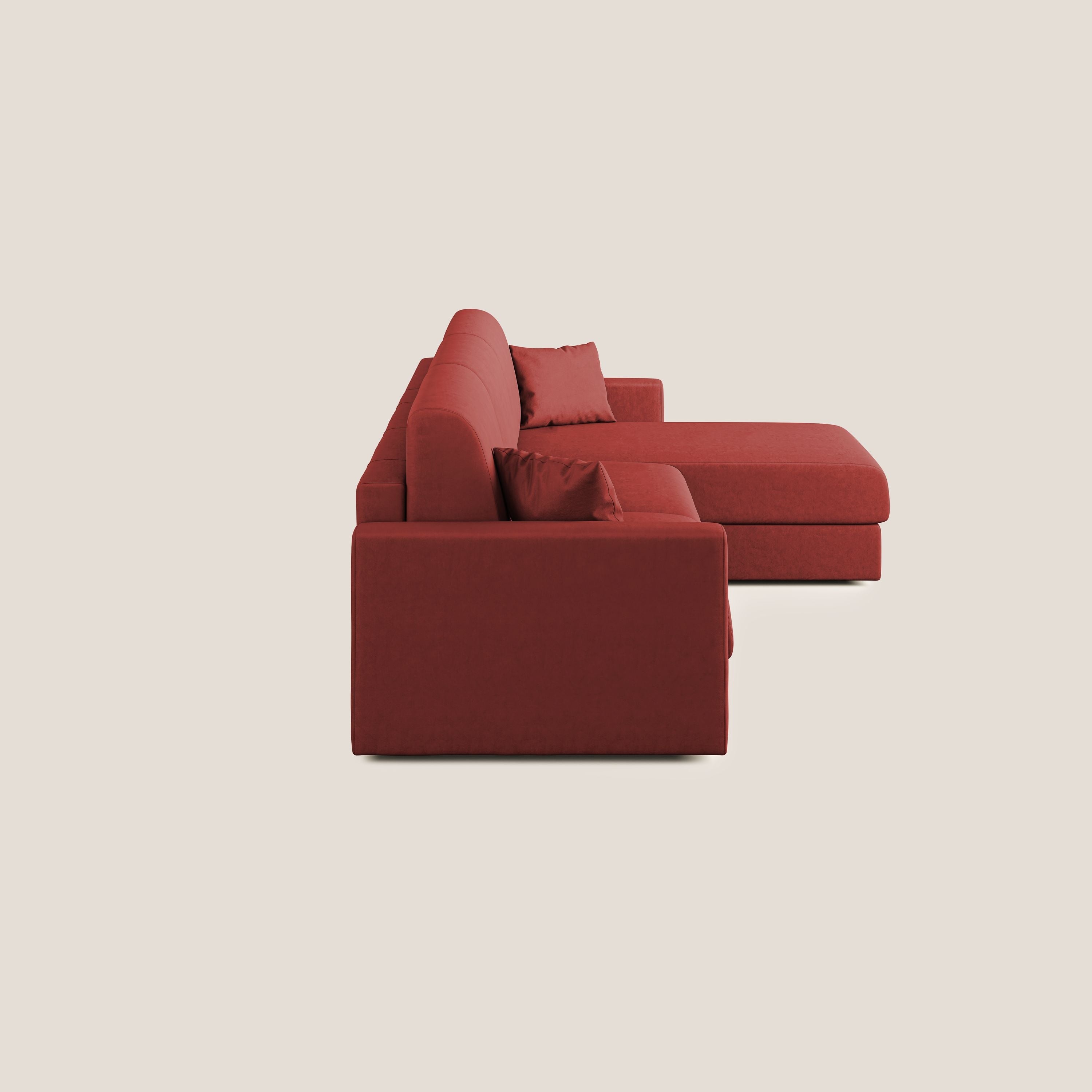 Chris Divano letto angolare con penisola in microfibra smacchiabile T11 rosso - divitt.sbs