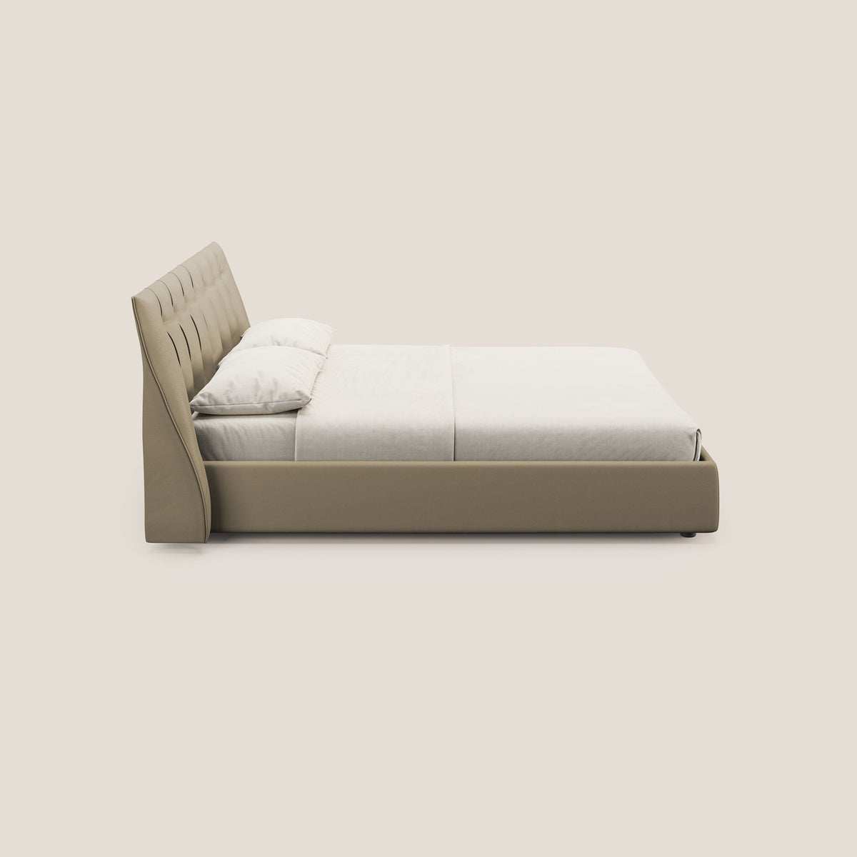 Clizia letto imbottito di design con vano contenitore in ecopelle impermeabile T04 beige - divitt.sbs