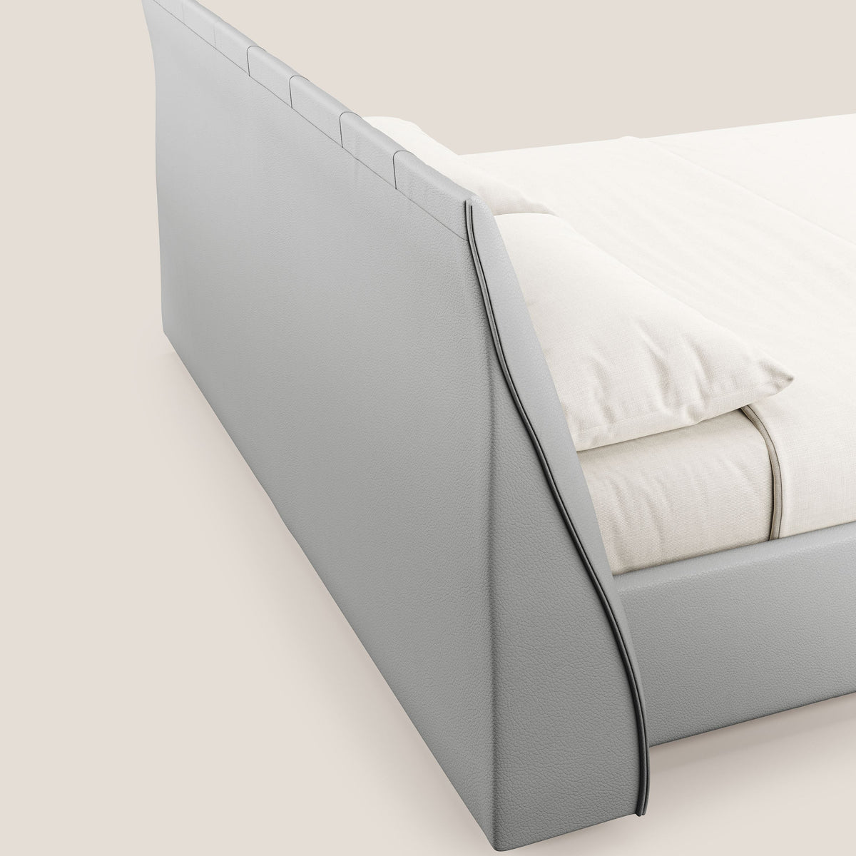 Clizia letto imbottito di design con vano contenitore in ecopelle impermeabile T04 grigio chiaro - divitt.sbs