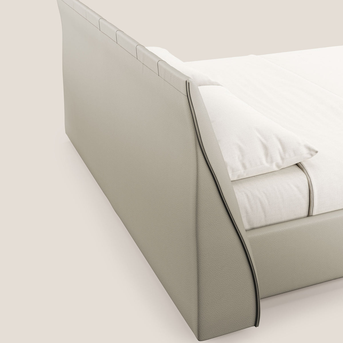 Clizia letto imbottito di design con vano contenitore in ecopelle impermeabile T04 tortora - divitt.sbs