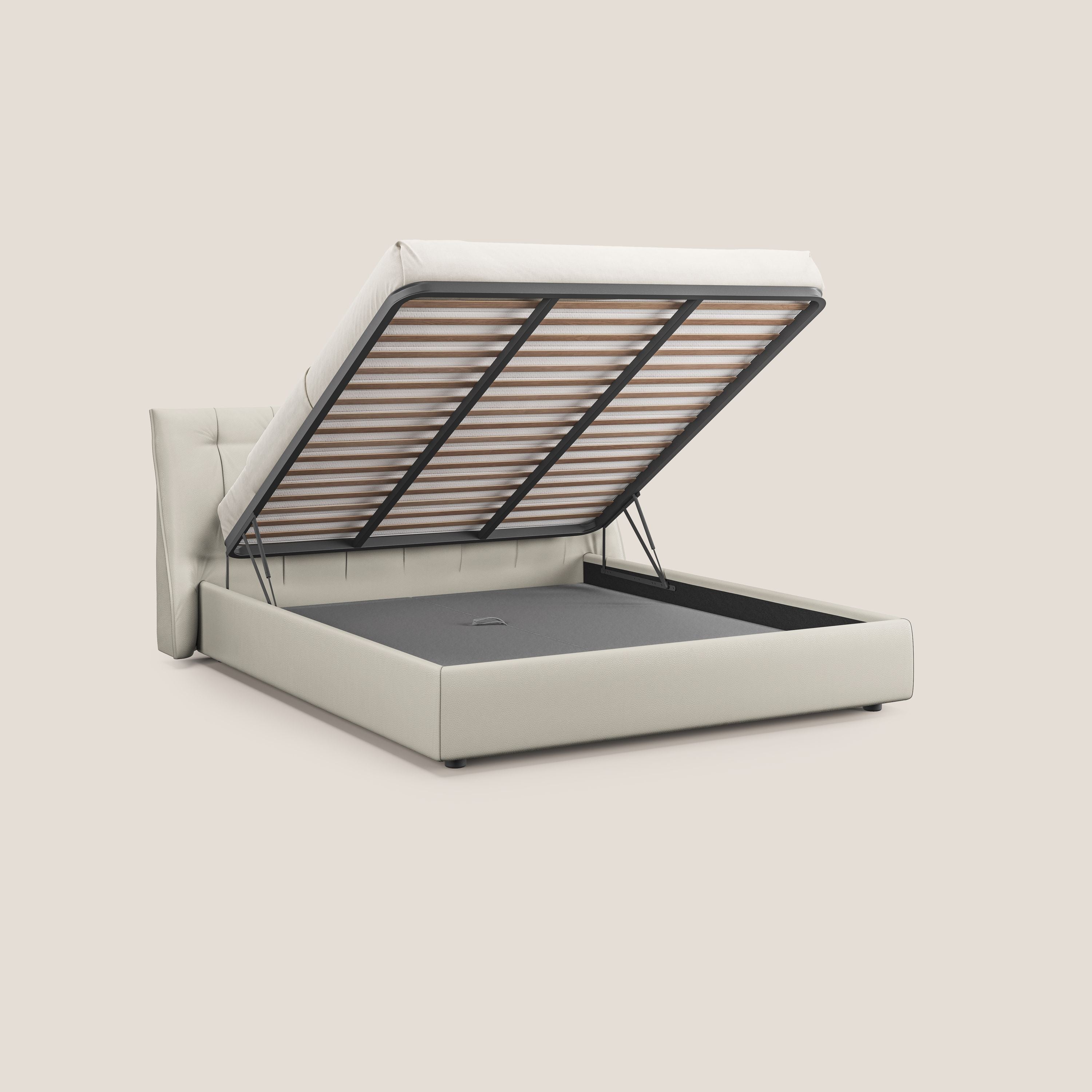 Clizia letto imbottito di design con vano contenitore in ecopelle impermeabile T04 bianco - divitt.sbs