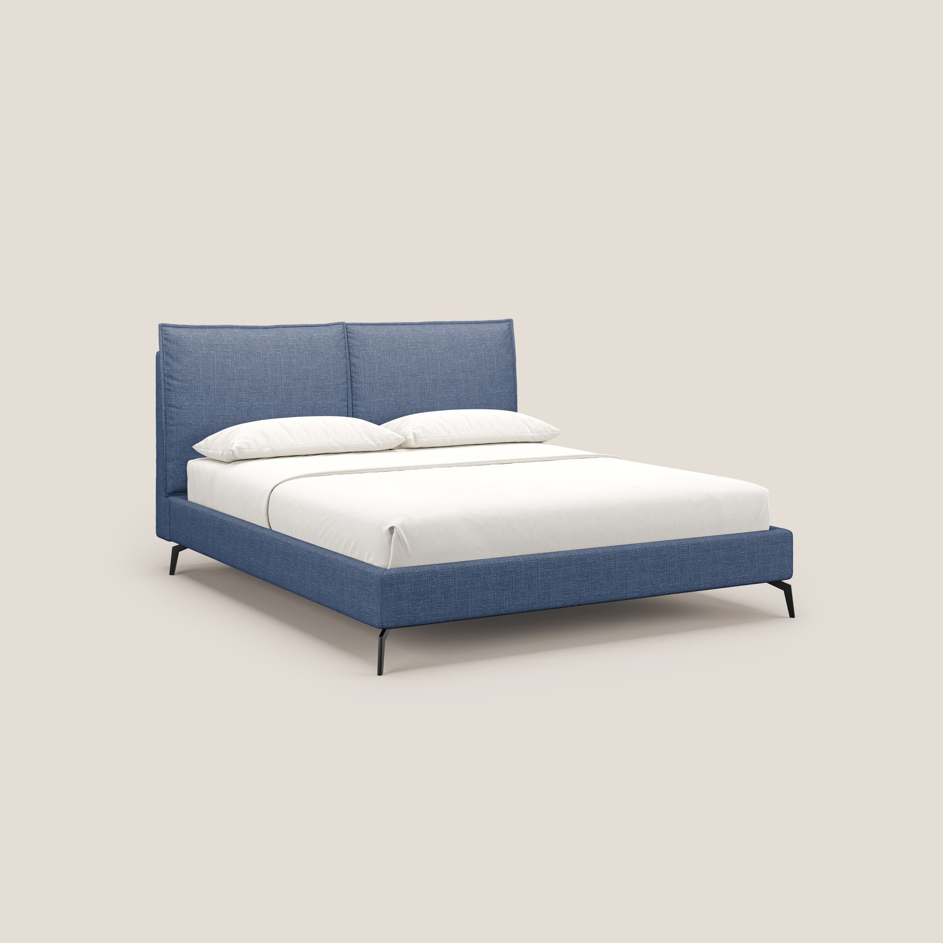 Cloe letto imbottito con piedi in metallo sfoderabile in tessuto fiammato impermeabile T06 blu - divitt.sbs