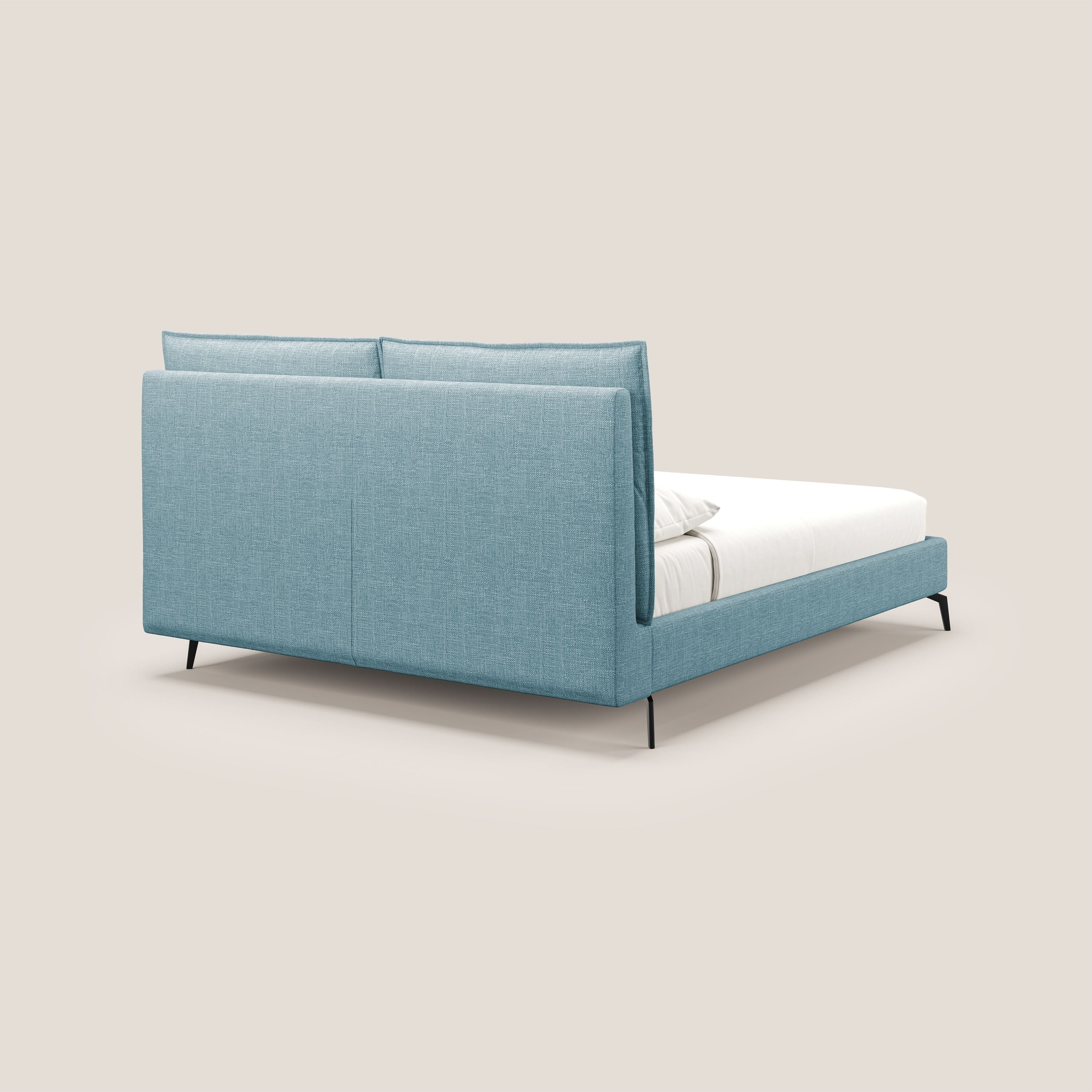 Cloe letto imbottito con piedi in metallo sfoderabile in tessuto fiammato impermeabile T06 azzurro - divitt.sbs
