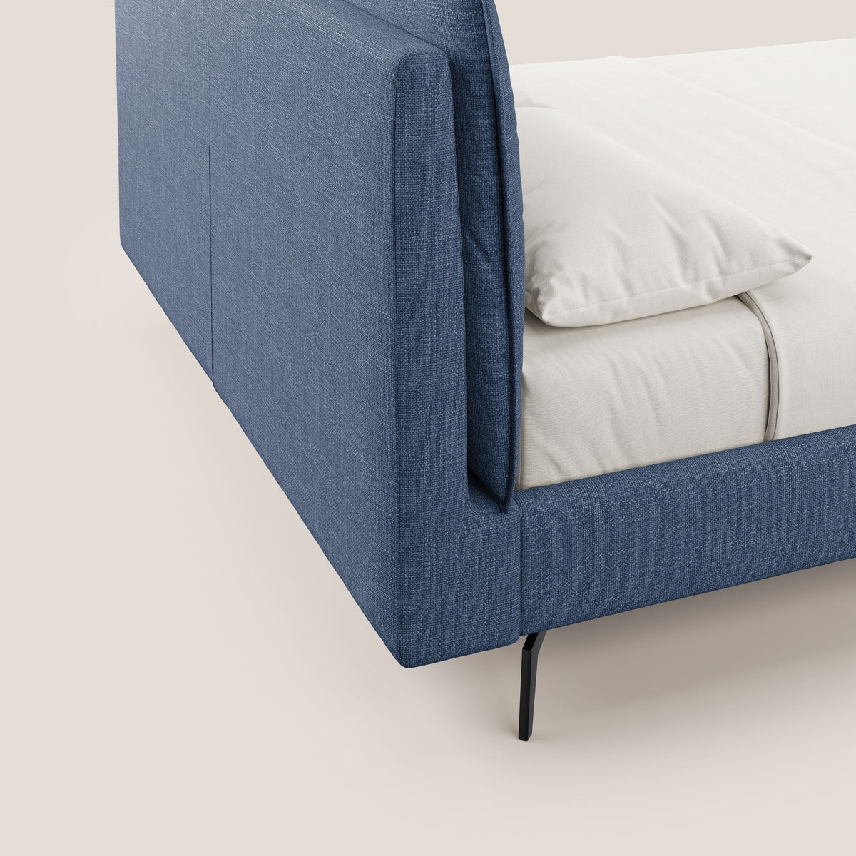 Cloe letto imbottito con piedi in metallo sfoderabile in tessuto fiammato impermeabile T06 blu - divitt.sbs