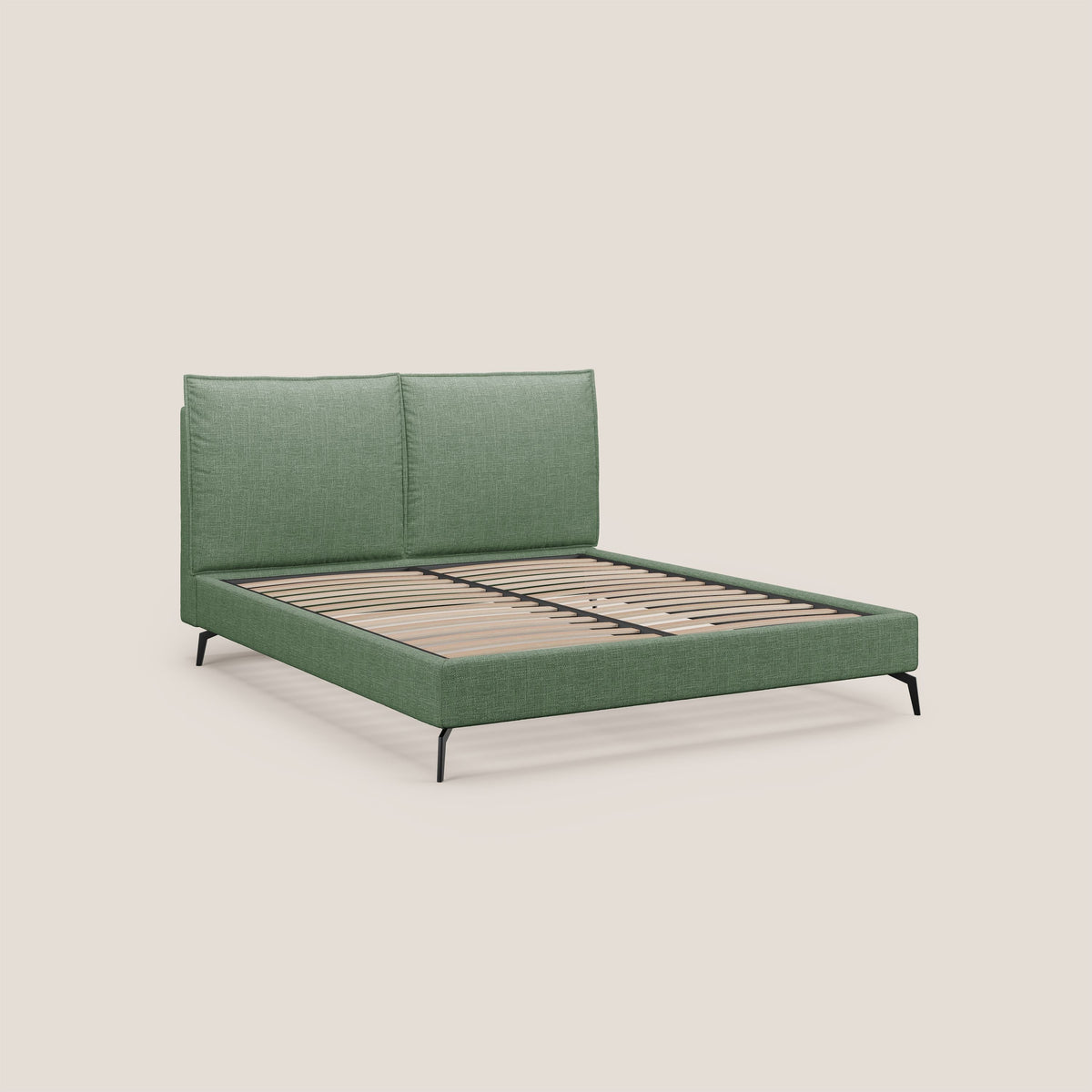 Cloe letto imbottito con piedi in metallo sfoderabile in tessuto fiammato impermeabile T06 verde - divitt.sbs