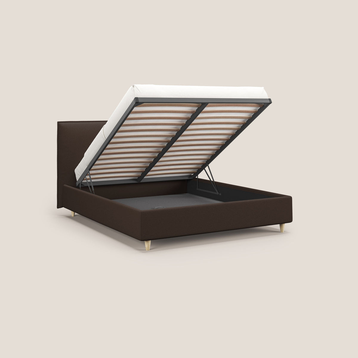 Costanza letto contenitore e sfoderabile in tessuto misto cotone impermeabile T13 marrone - divitt.sbs