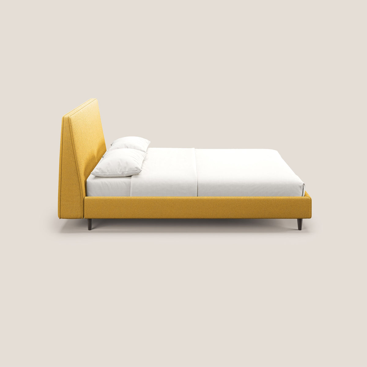 Dorotea letto imbottito con piedi in legno in morbido bouclé impermeabile T07 giallo - divitt.sbs