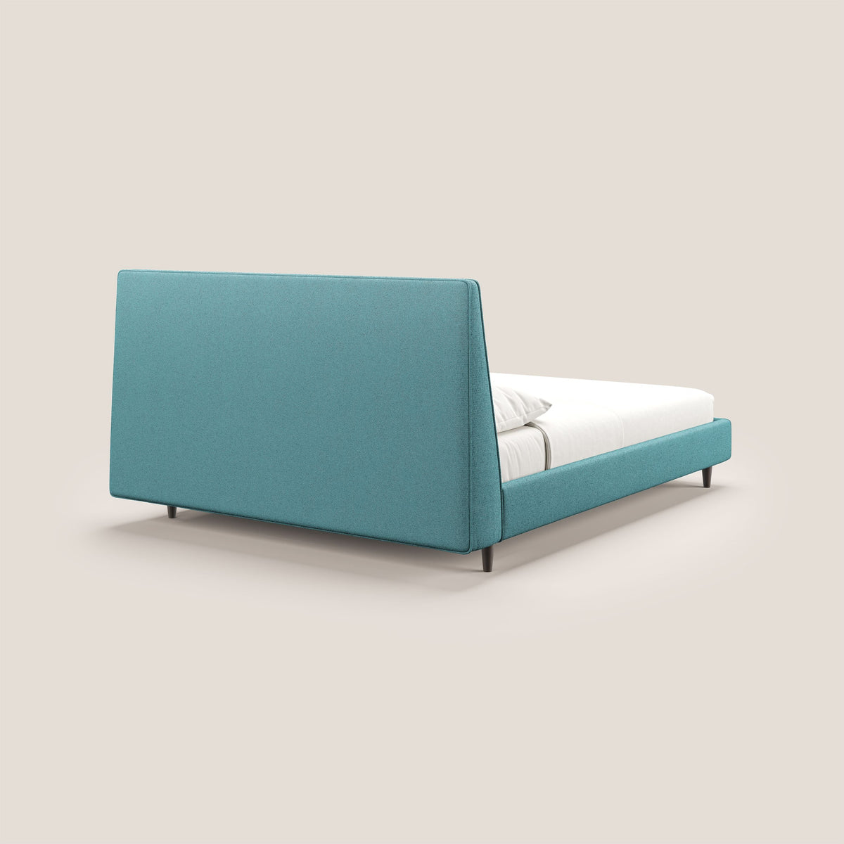 Dorotea letto imbottito con piedi in legno in morbido bouclé impermeabile T07 azzurro - divitt.sbs