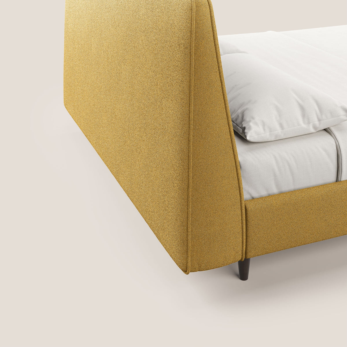 Dorotea letto imbottito con piedi in legno in morbido bouclé impermeabile T07 giallo - divitt.sbs