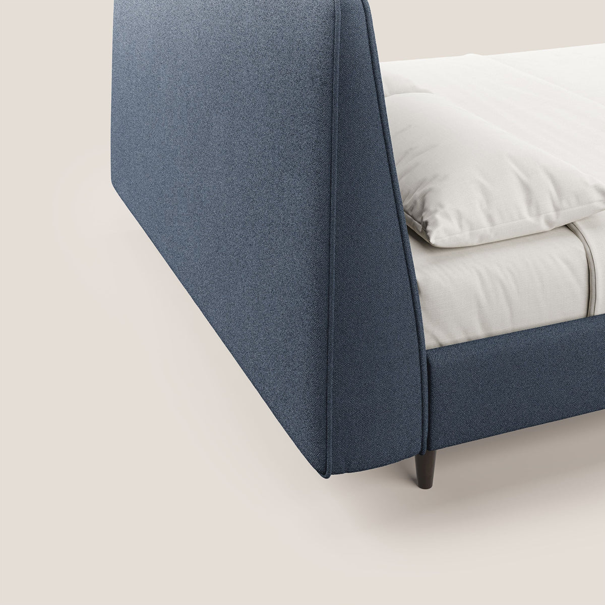 Dorotea letto imbottito con piedi in legno in morbido bouclé impermeabile T07 blu - divitt.sbs