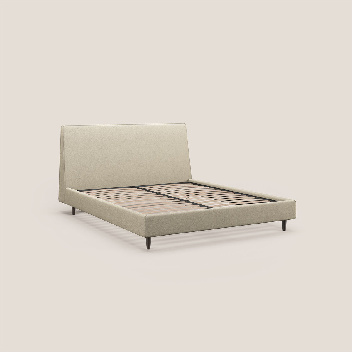 Dorotea letto imbottito con piedi in legno in morbido bouclé impermeabile T07 beige - divitt.sbs