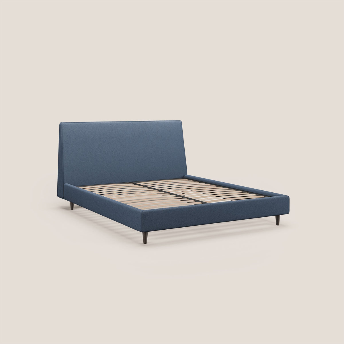 Dorotea letto imbottito con piedi in legno in morbido bouclé impermeabile T07 blu - divitt.sbs