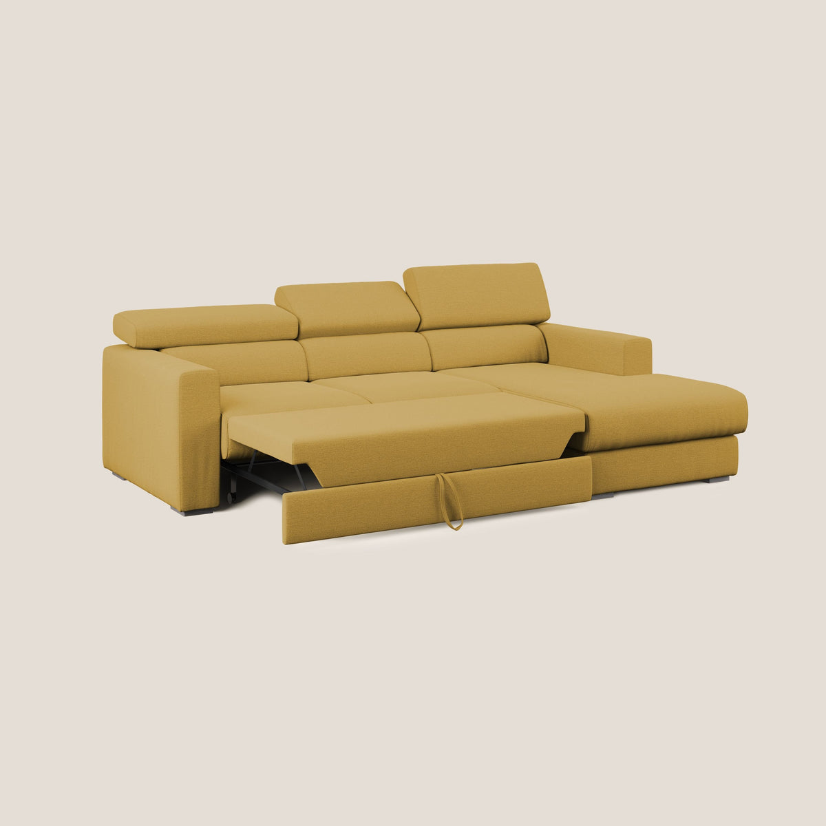 Dylan divano angolare con estraibile a cassettone in tessuto fiammato simil cotone impermeabile T19 giallo - divitt.sbs