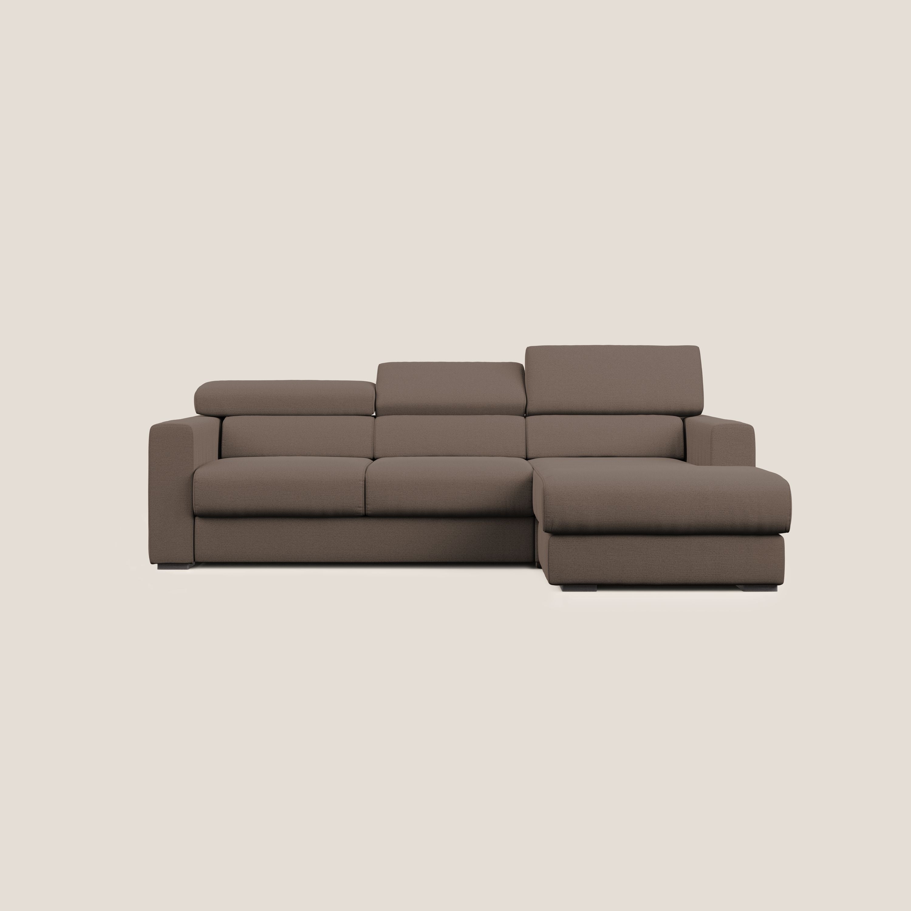 Dylan divano angolare con estraibile a cassettone in tessuto fiammato simil cotone impermeabile T19 marrone - divitt.sbs