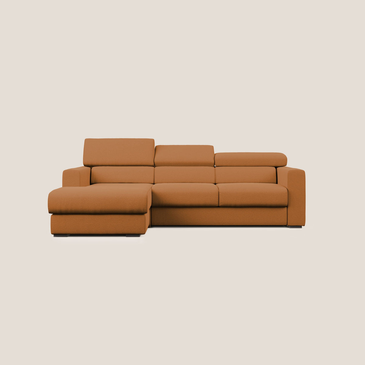 Dylan divano angolare con estraibile a cassettone in tessuto fiammato simil cotone impermeabile T19 arancio - divitt.sbs