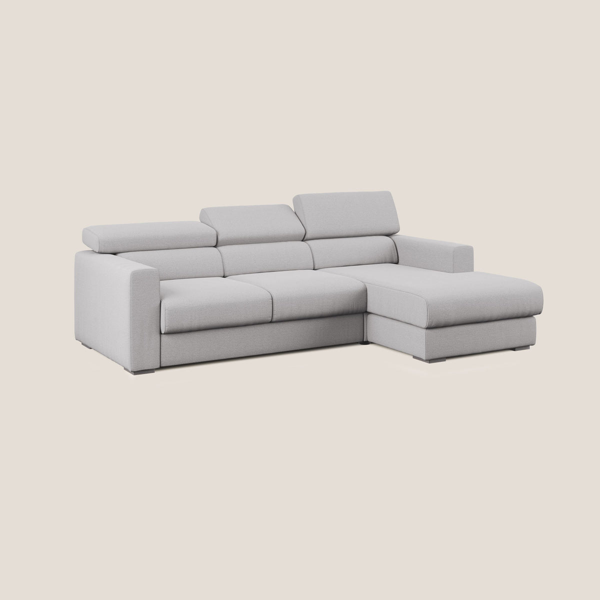 Dylan divano angolare con estraibile a cassettone in tessuto fiammato simil cotone impermeabile T19 grigio - divitt.sbs
