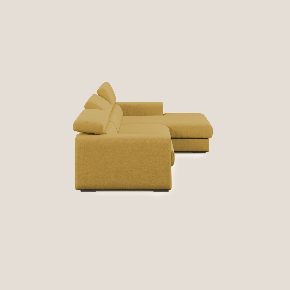 Dylan divano angolare con estraibile a cassettone in tessuto fiammato simil cotone impermeabile T19 giallo - divitt.sbs