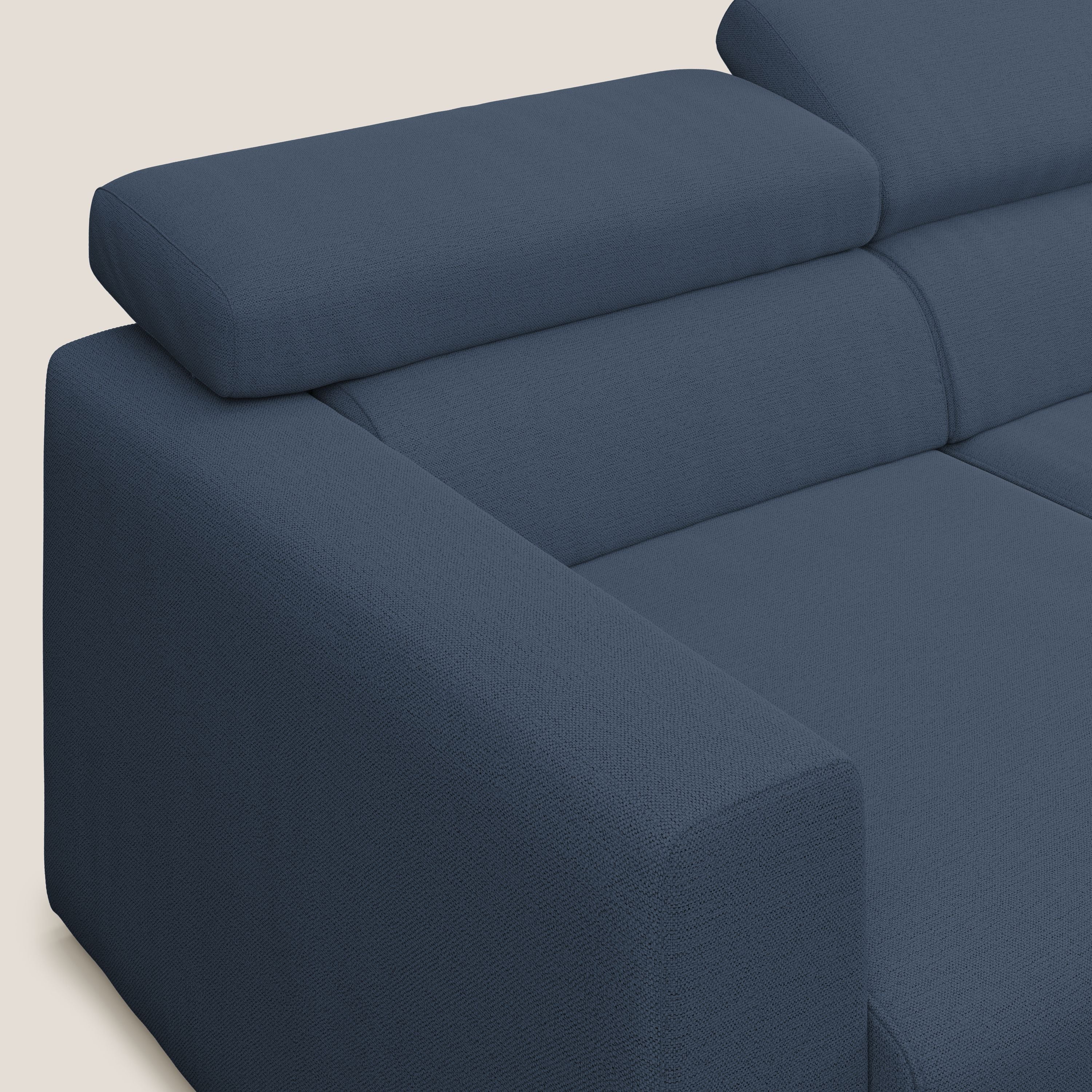 Dylan divano angolare con estraibile a cassettone in tessuto fiammato simil cotone impermeabile T19 blu - divitt.sbs