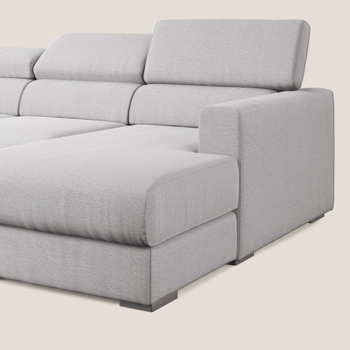 Dylan divano angolare con estraibile a cassettone in tessuto fiammato simil cotone impermeabile T19 grigio - divitt.sbs