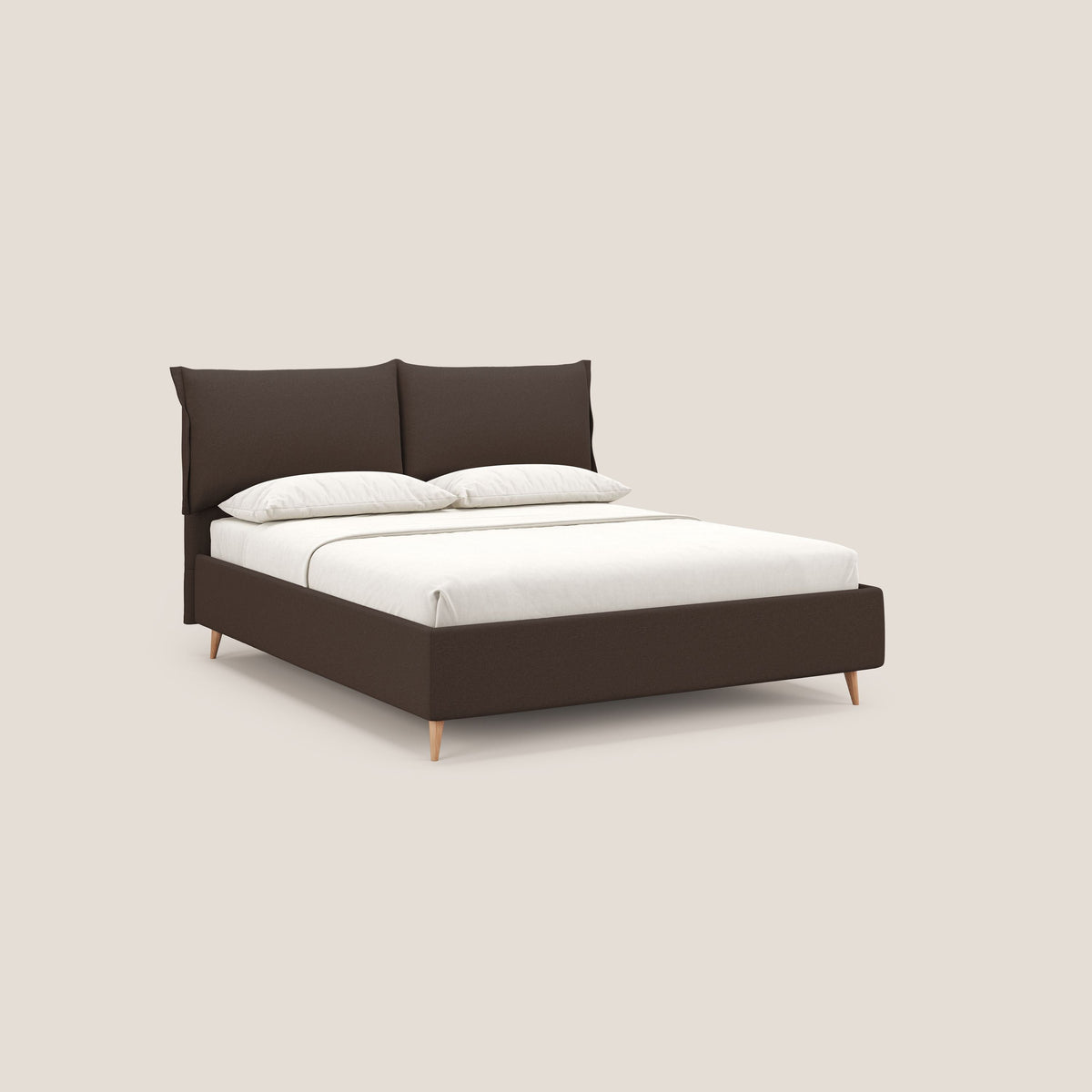 Elettra letto contenitore imbottito e sfoderabile con cuscini testata in tessuto impermeabile T13 marrone - divitt.sbs