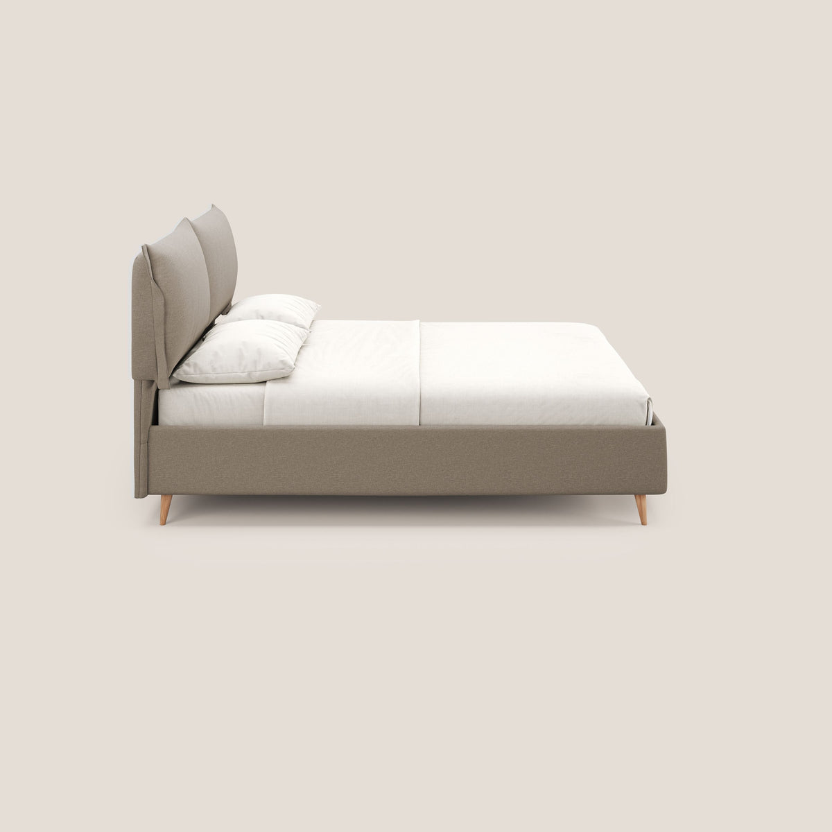 Elettra letto contenitore imbottito e sfoderabile con cuscini testata in tessuto impermeabile T13 beige - divitt.sbs