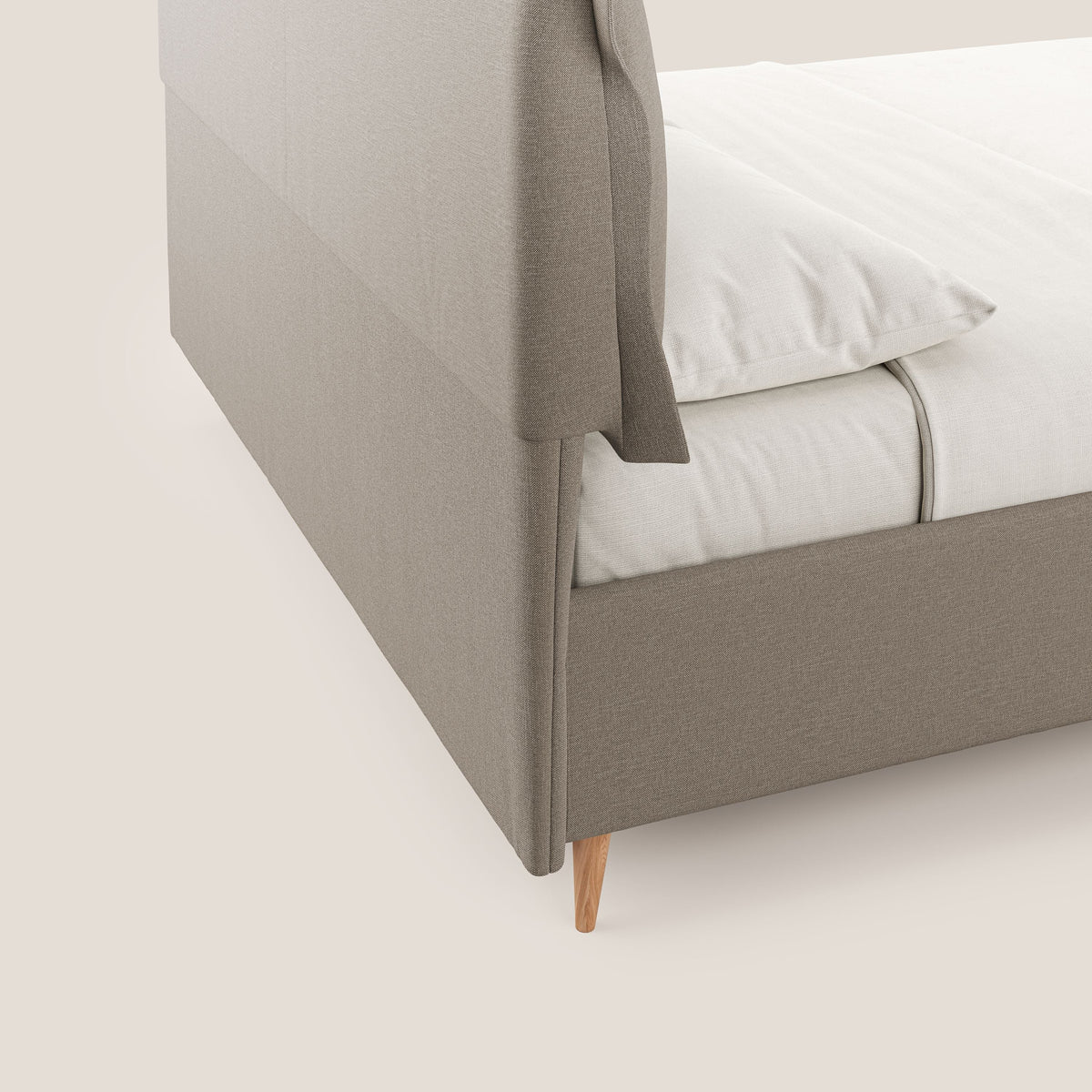 Elettra letto contenitore imbottito e sfoderabile con cuscini testata in tessuto impermeabile T13 beige - divitt.sbs