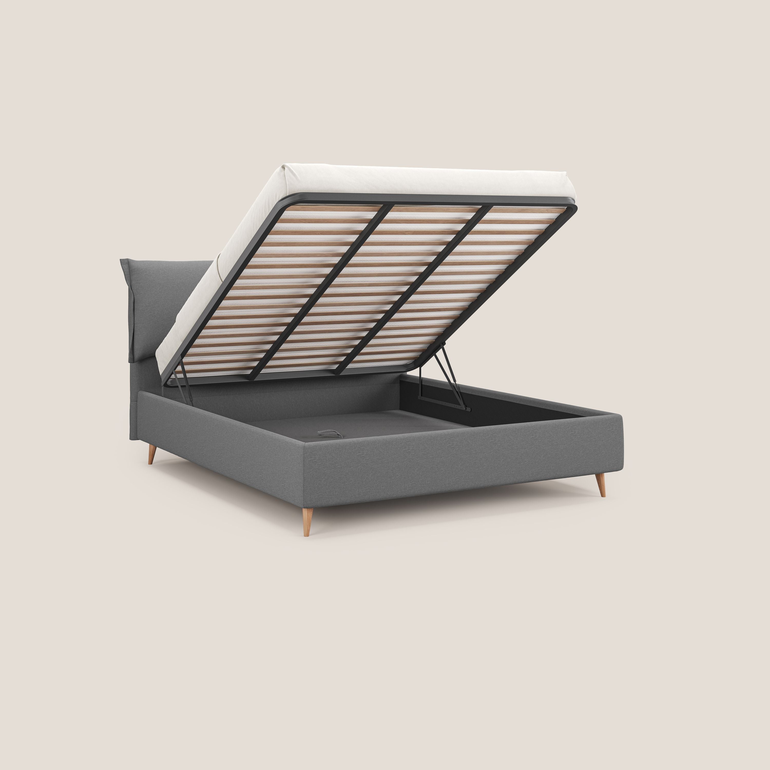 Elettra letto contenitore imbottito e sfoderabile con cuscini testata in tessuto impermeabile T13 grigio - divitt.sbs