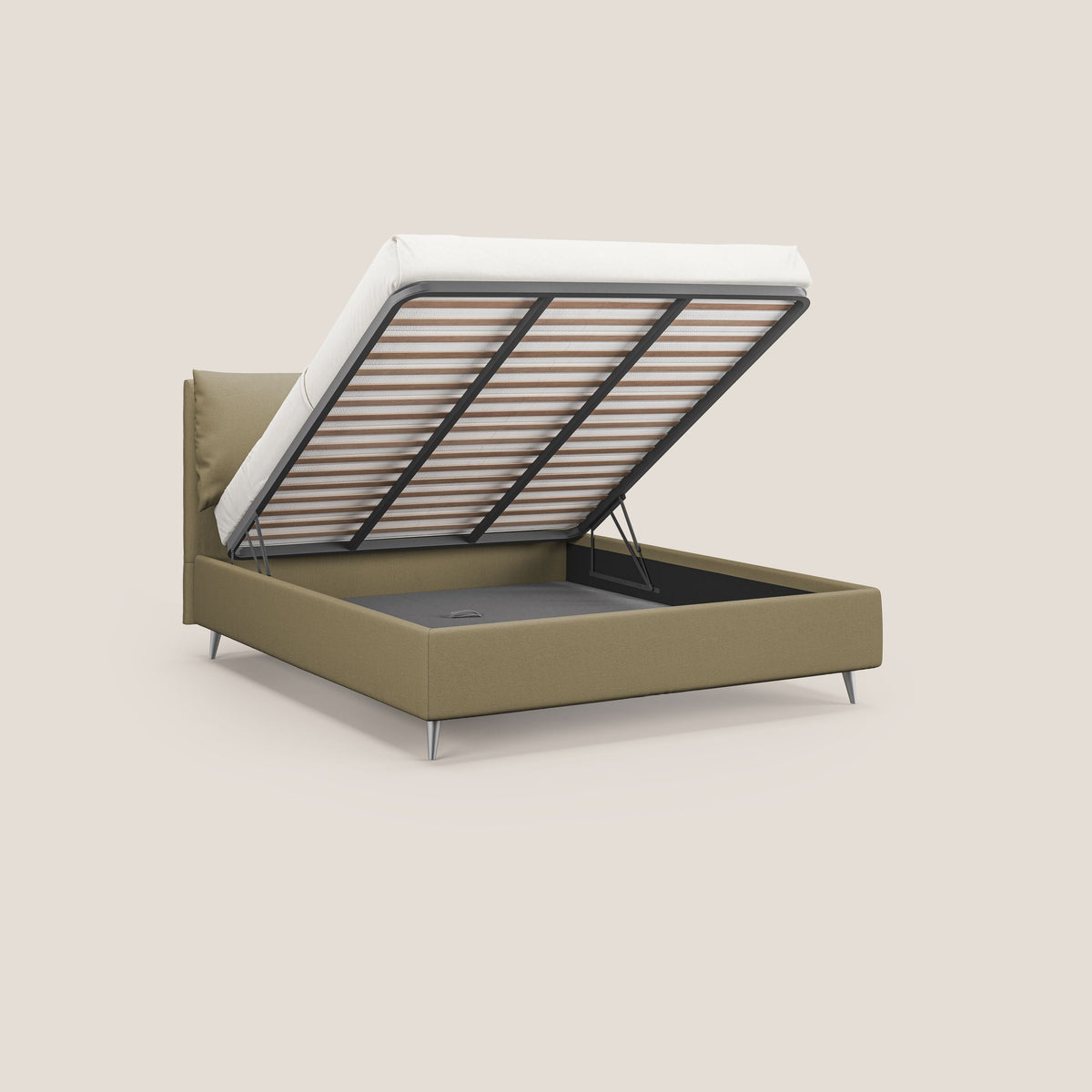 Elsa letto imbottito con vano contenitore in tessuto smacchiabile T05 cammello - divitt.sbs
