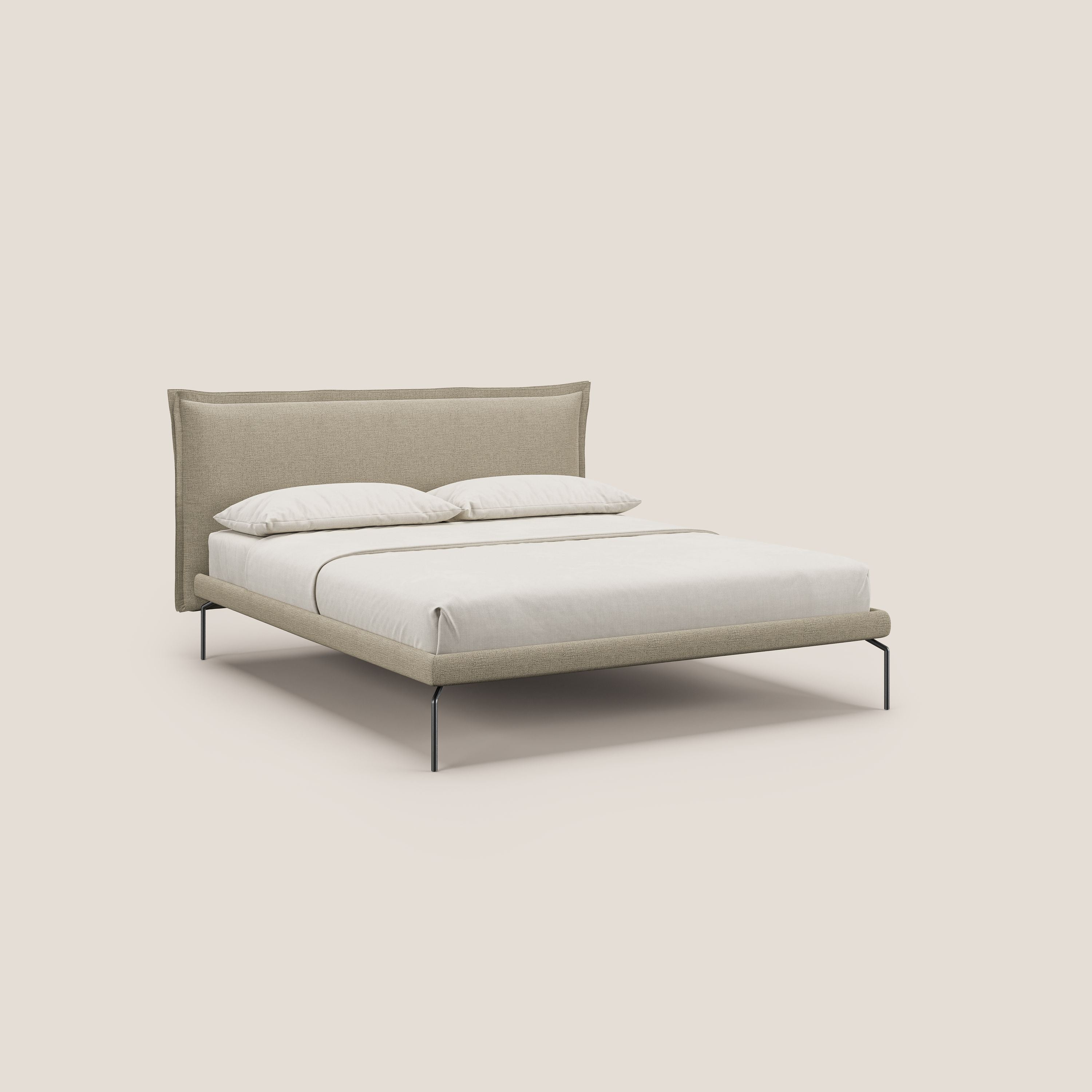 Eric letto imbottito design minimal in morbido tessuto impermeabile T14 beige - divitt.sbs