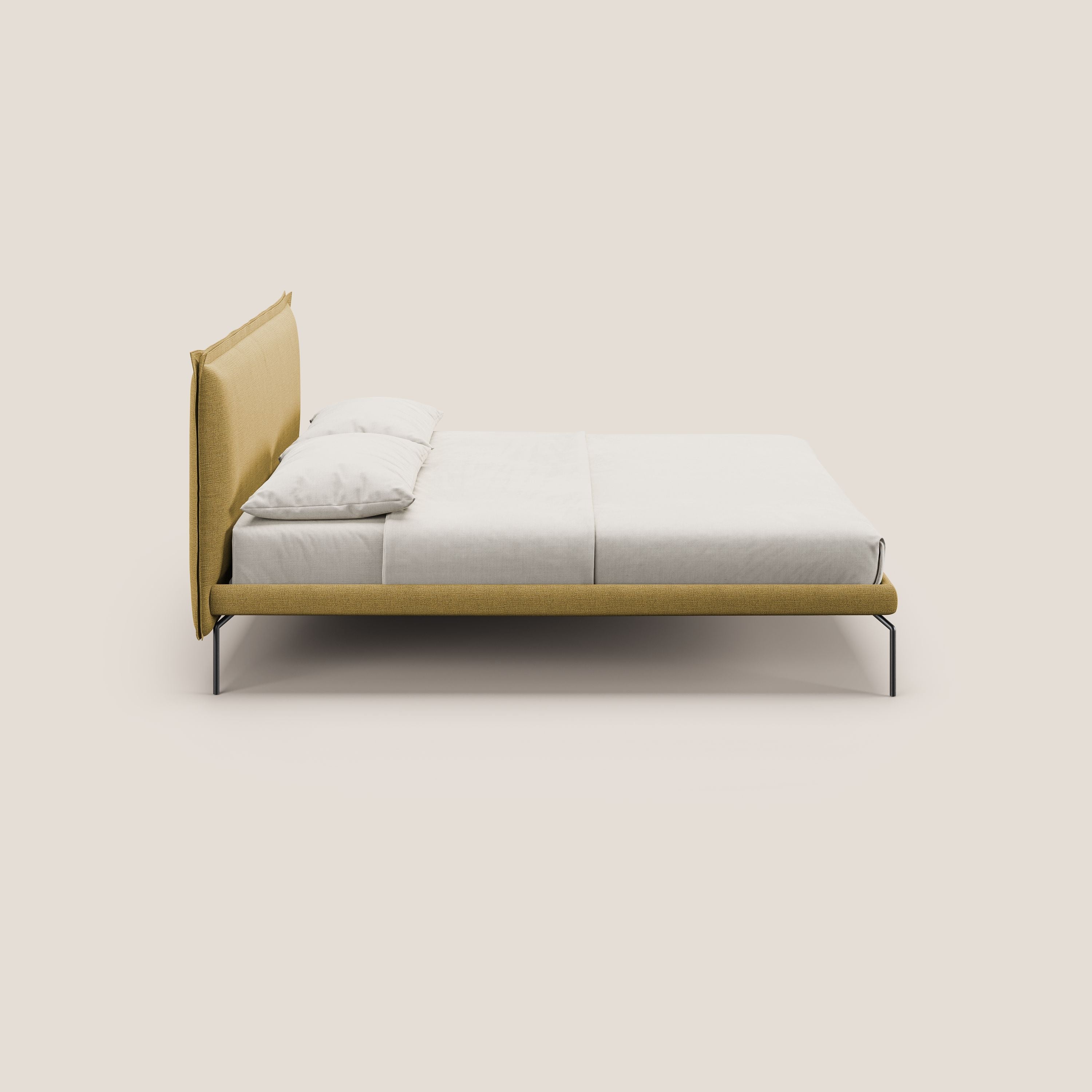 Eric letto imbottito design minimal in morbido tessuto impermeabile T14 giallo - divitt.sbs