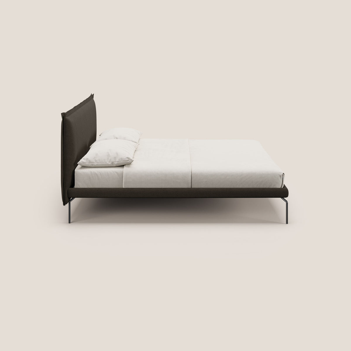 Eric letto imbottito design minimal in morbido tessuto impermeabile T14 marrone - divitt.sbs