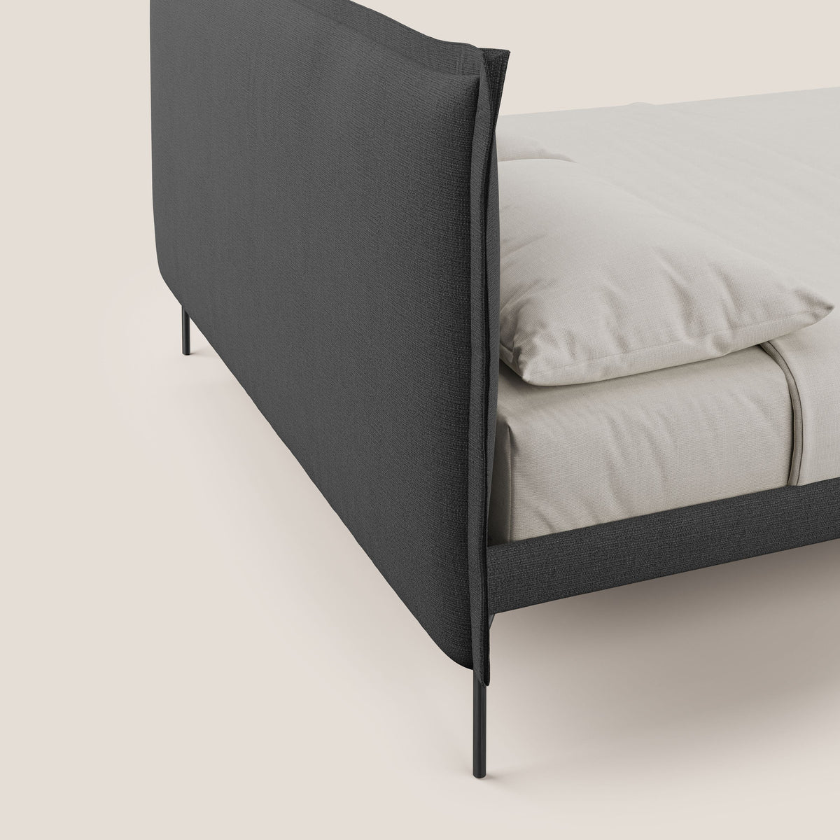 Eric letto imbottito design minimal in morbido tessuto impermeabile T14 antracite - divitt.sbs