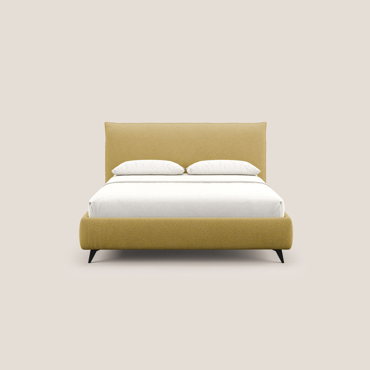 EROS letto imbottito in piuma con vano contenitore in pregiato e fresco bouclet smacchiabile T16 giallo - divitt.sbs