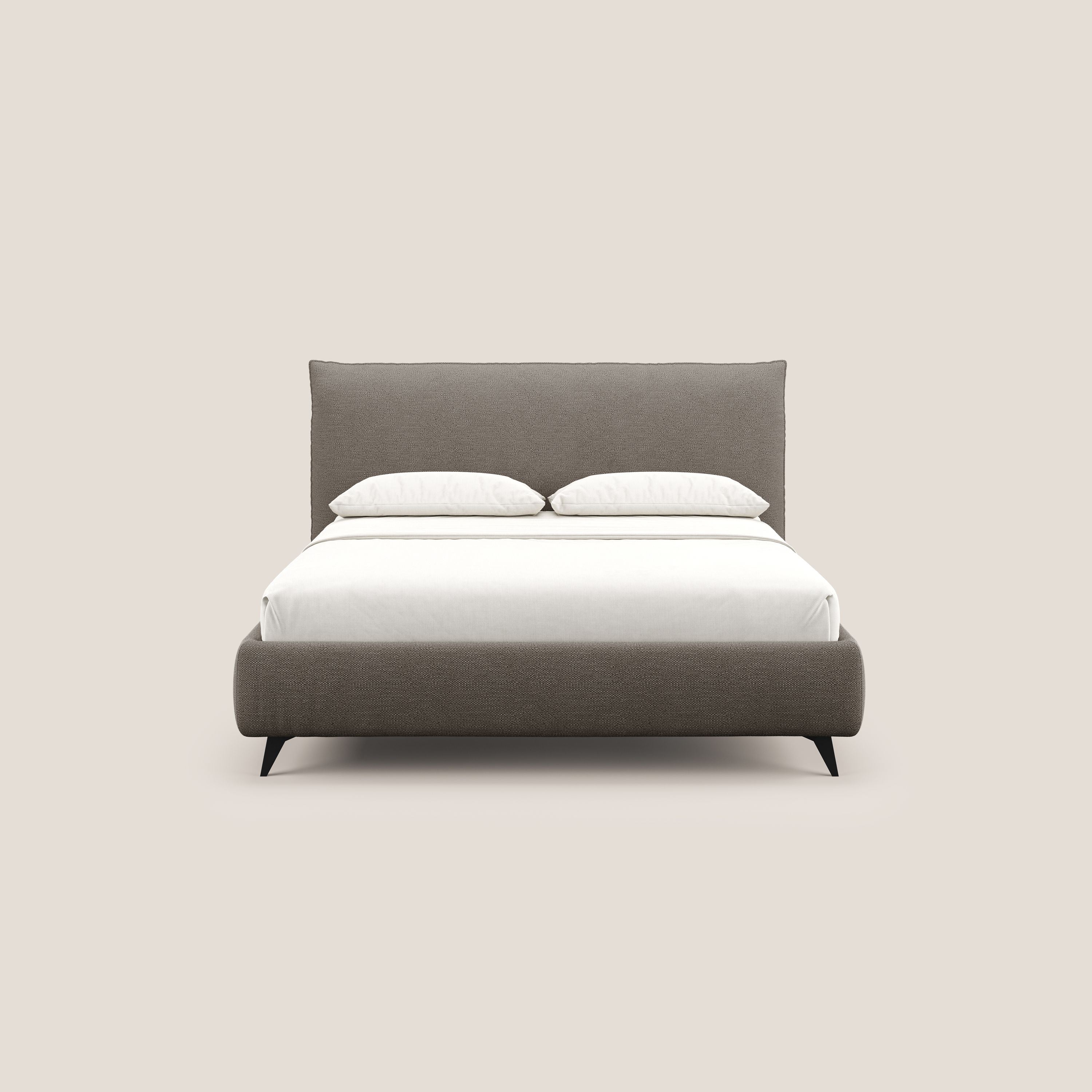 EROS letto imbottito in piuma con vano contenitore in pregiato e fresco bouclet smacchiabile T16 marrone - divitt.sbs