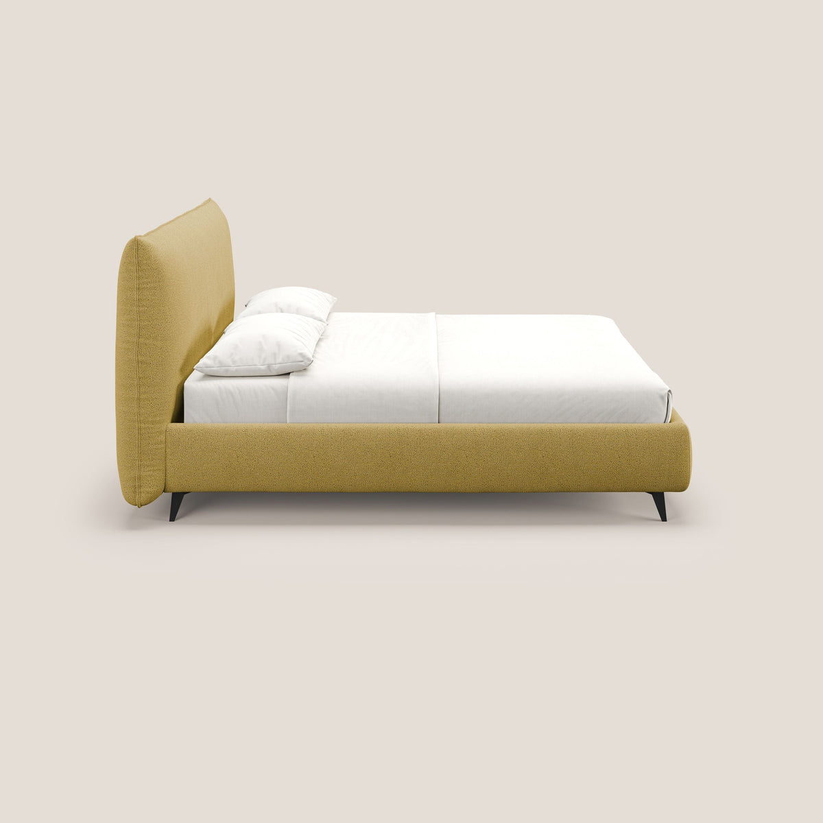 EROS letto imbottito in piuma con vano contenitore in pregiato e fresco bouclet smacchiabile T16 giallo - divitt.sbs