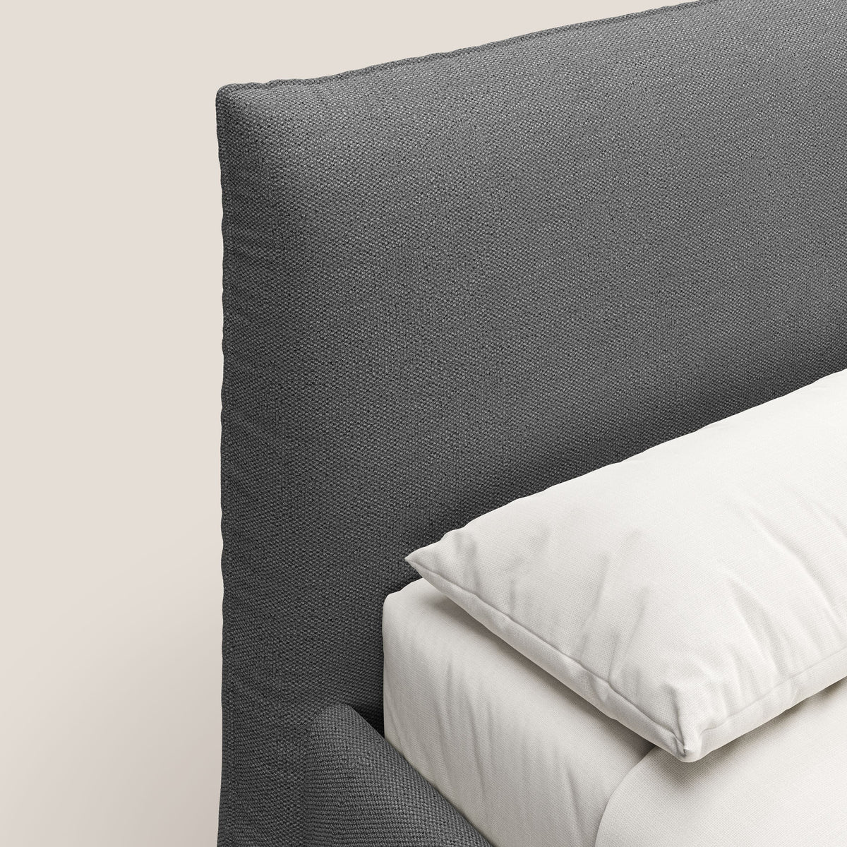 EROS letto imbottito in piuma con vano contenitore in pregiato e fresco bouclet smacchiabile T16 antracite - divitt.sbs