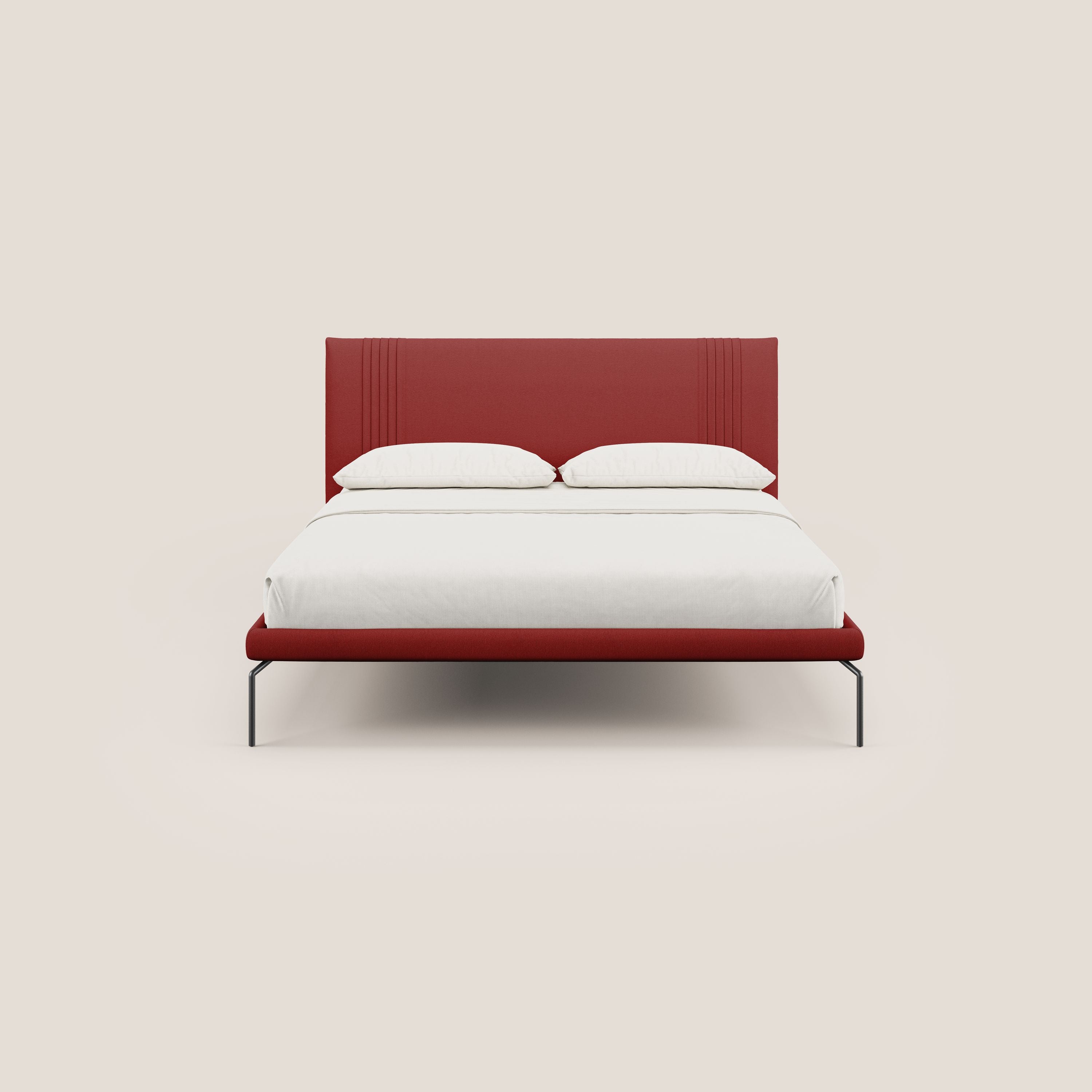Finn letto imbottito con piedi alti in metallo in tessuto smacchiabile T05 rosso - divitt.sbs