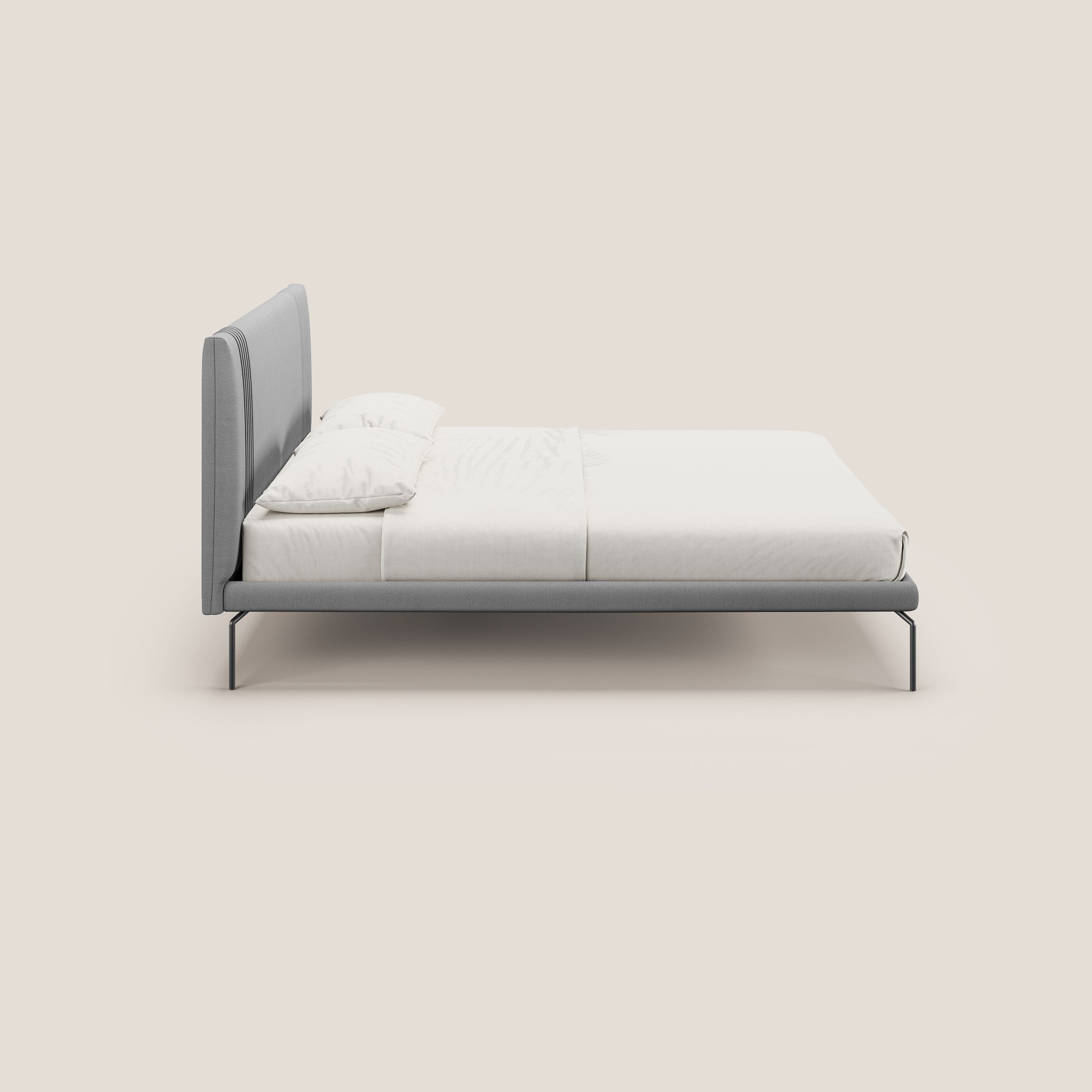 Finn letto imbottito con piedi alti in metallo in tessuto smacchiabile T05 grigio - divitt.sbs
