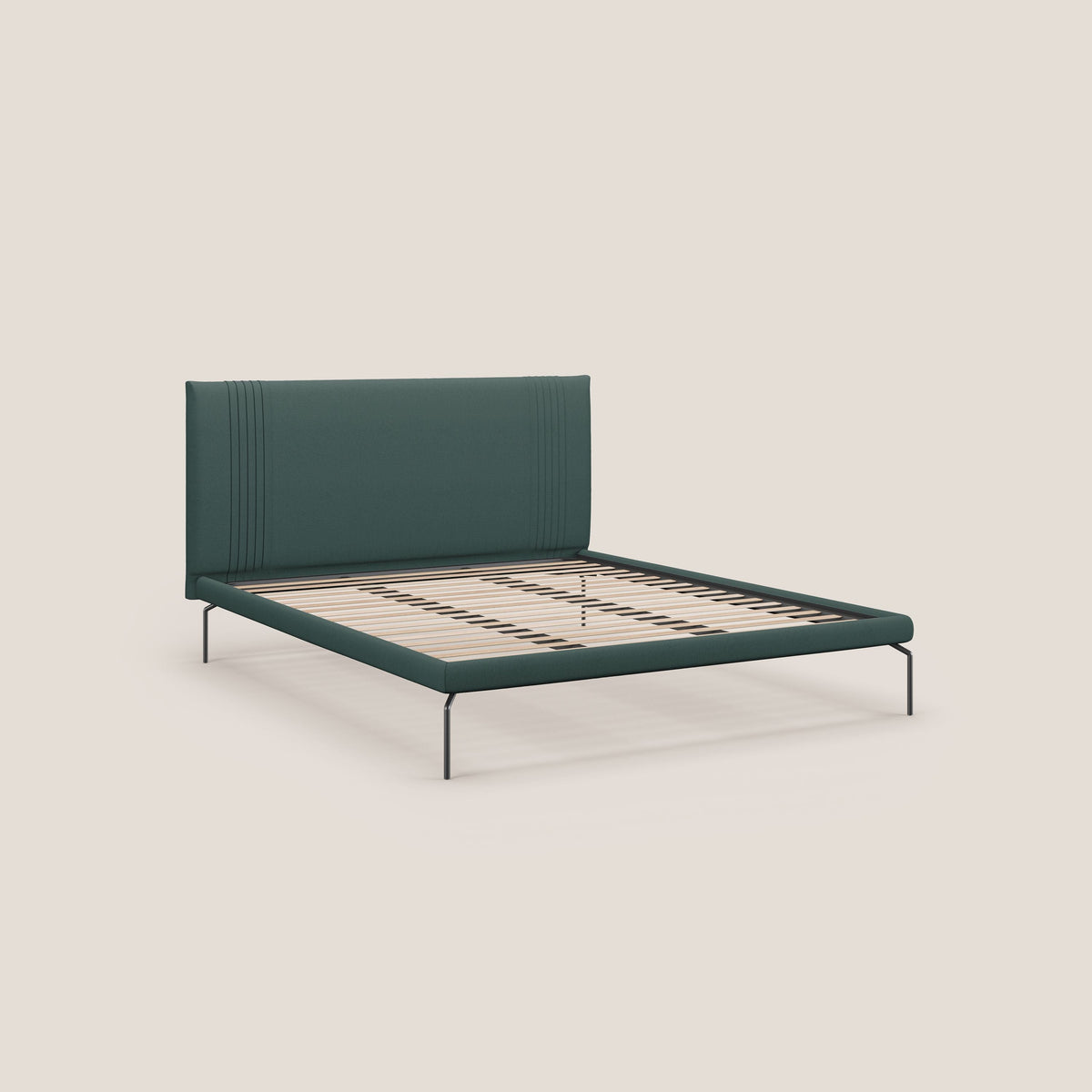 Finn letto imbottito con piedi alti in metallo in tessuto smacchiabile T05 verde - divitt.sbs