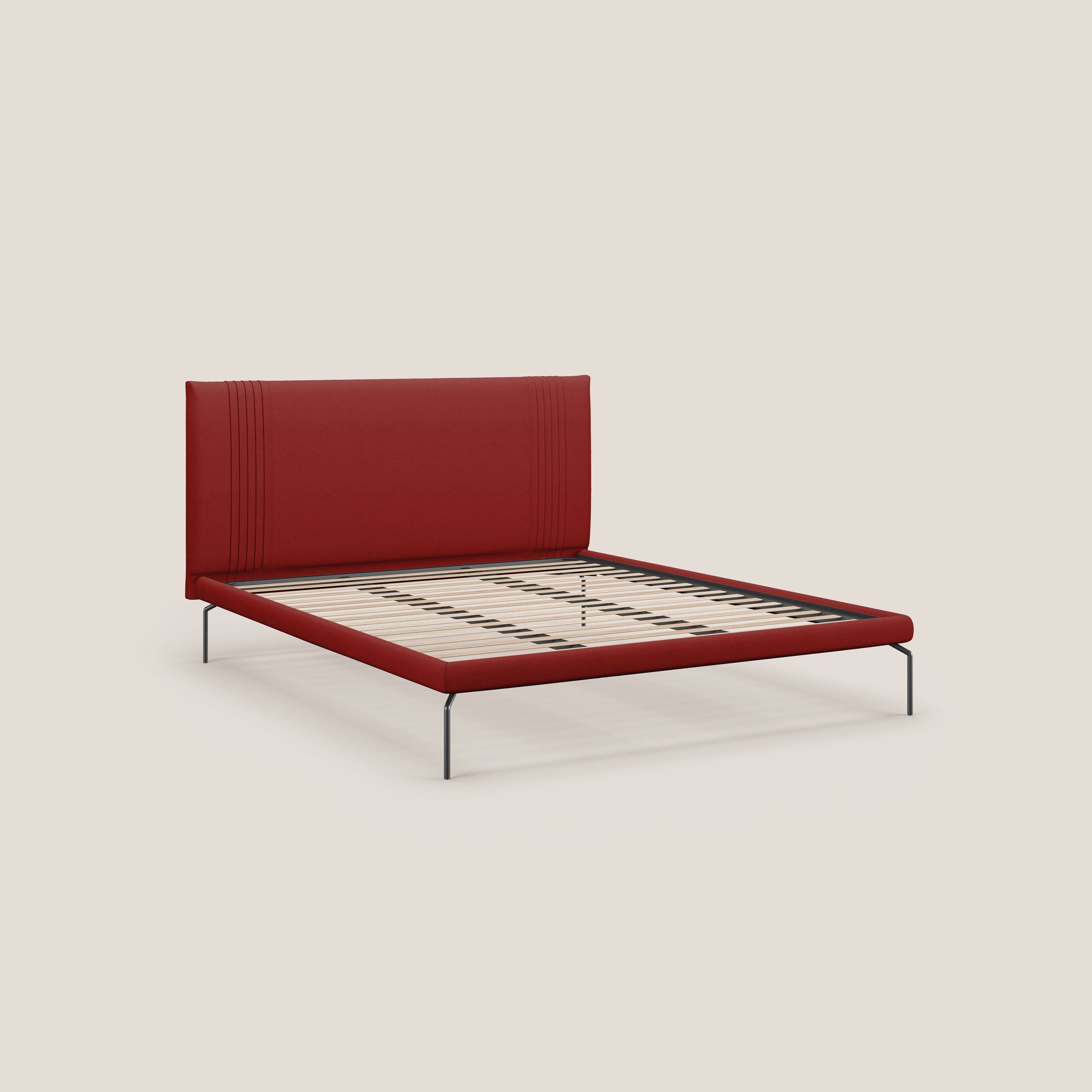 Finn letto imbottito con piedi alti in metallo in tessuto smacchiabile T05 rosso - divitt.sbs