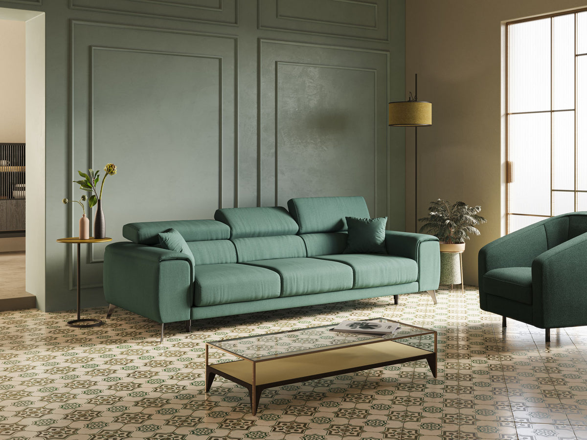 Fusion divano con 3 sedute allungabili in tessuto smacchiabile T05 verde - divitt.sbs
